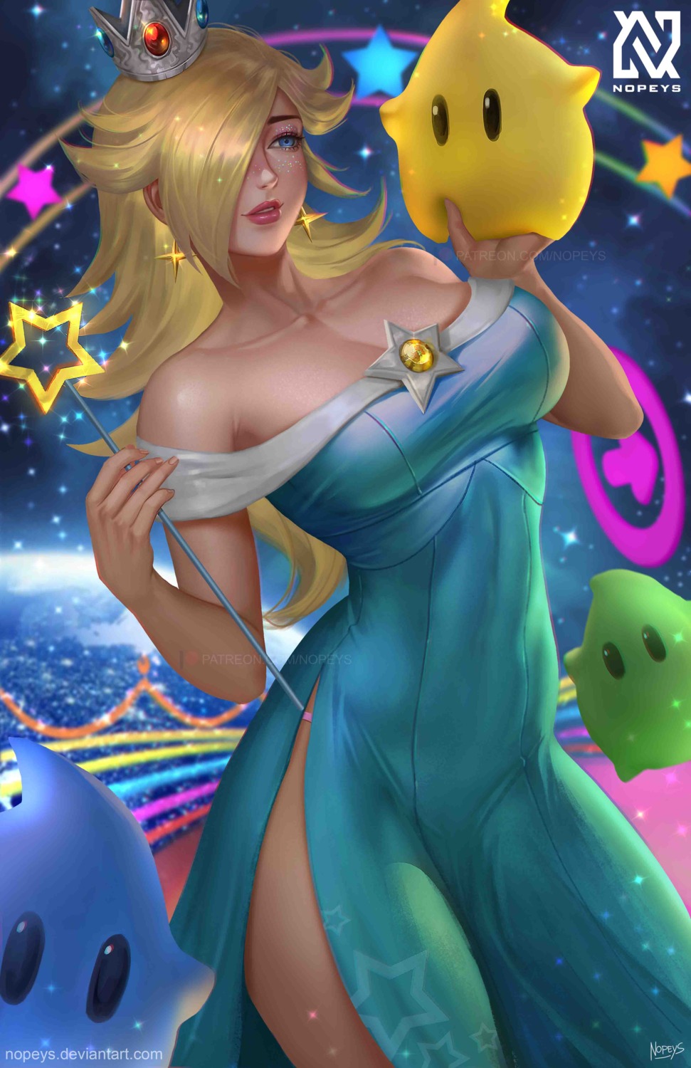 cleavage, dress, luma, mario_bros., no_bra, nopeys, rosalina