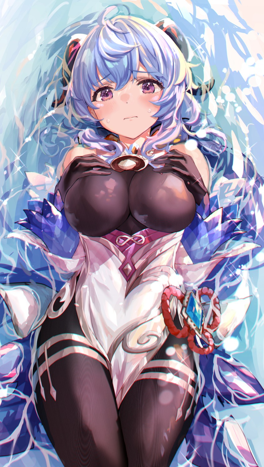 asian_clothes, ganyu, genshin_impact, horns, leotard, pantyhose, temir, wet