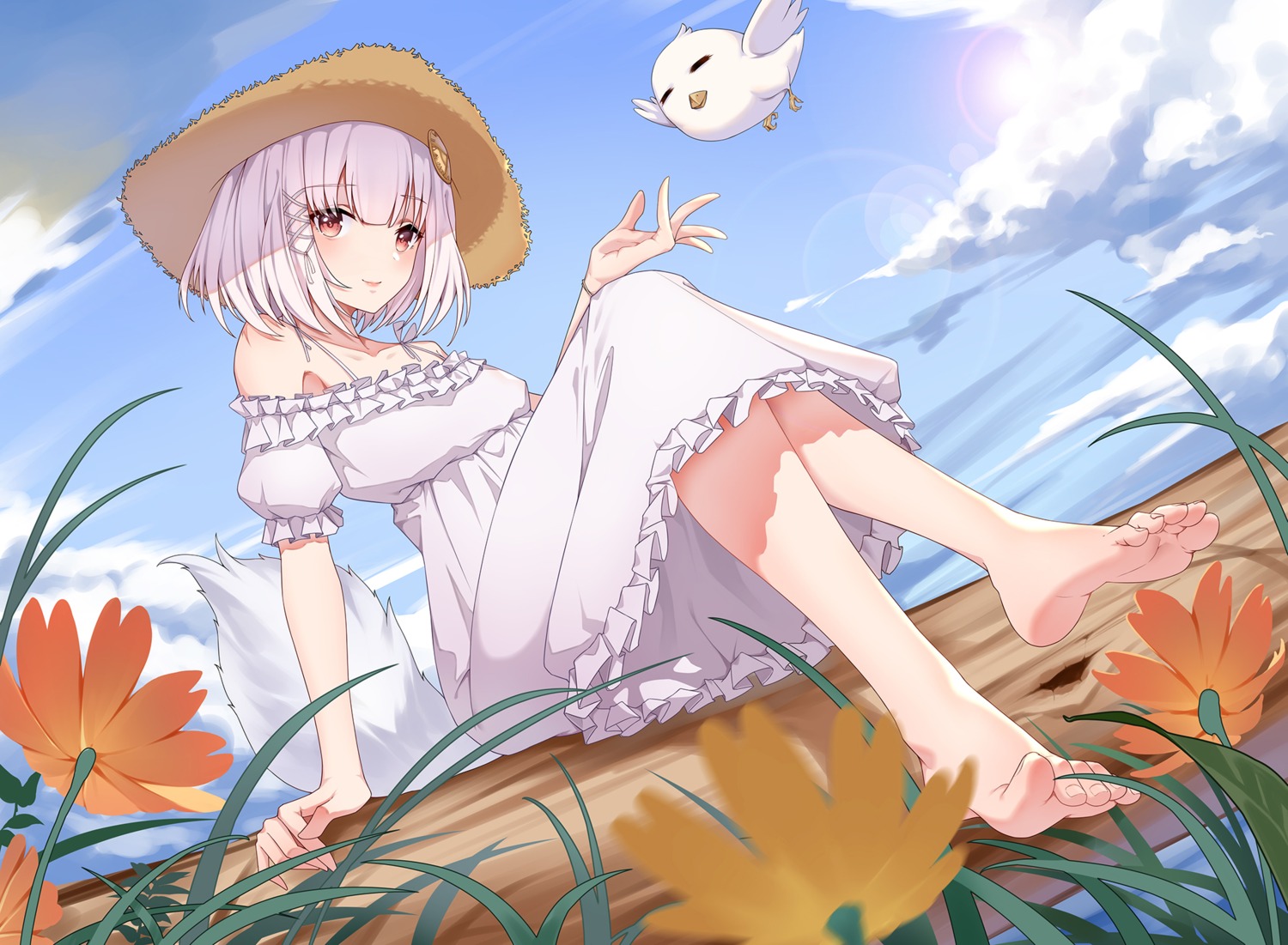 aluo_7762, dress, feet, skirt_lift, summer_dress, tail