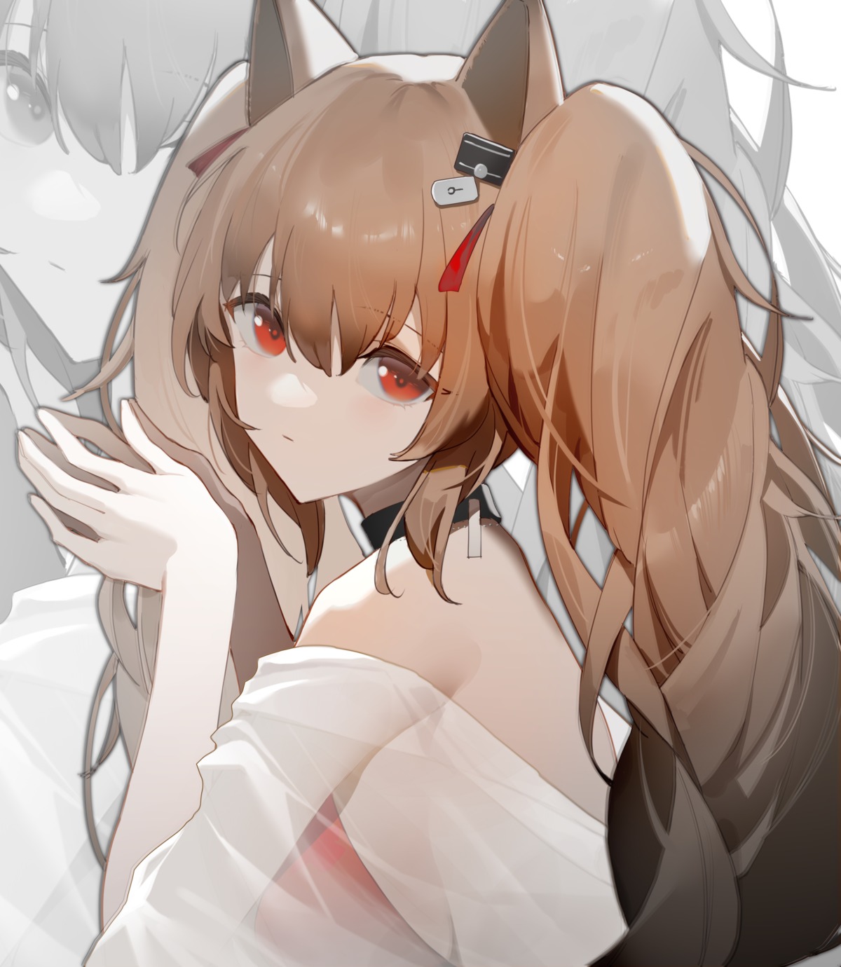 angelina_(arknights), animal_ears, arknights, kuo_(kuo114514), no_bra, see_through