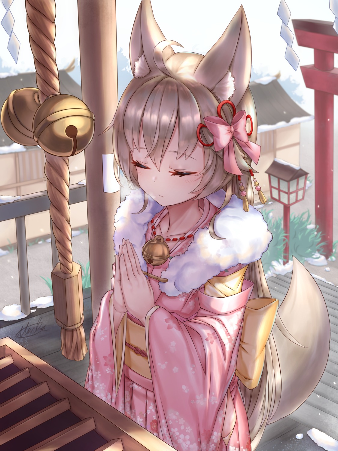 animal_ears, kimono, kitsune, miko_no_kamiko, tail