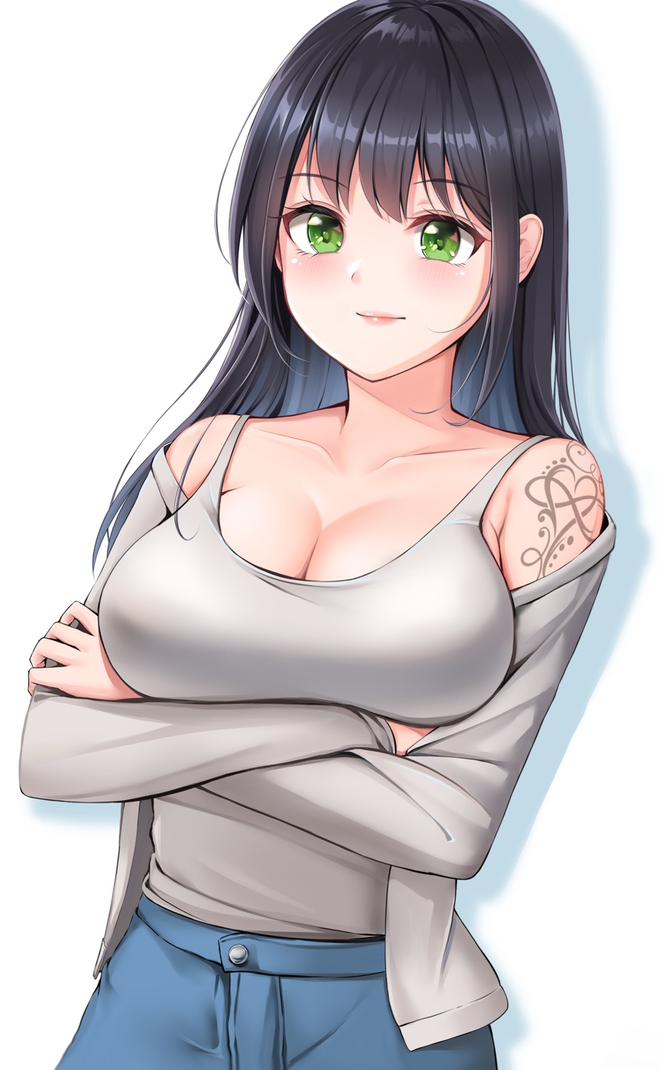 cleavage, hatsanxp, open_shirt, tattoo
