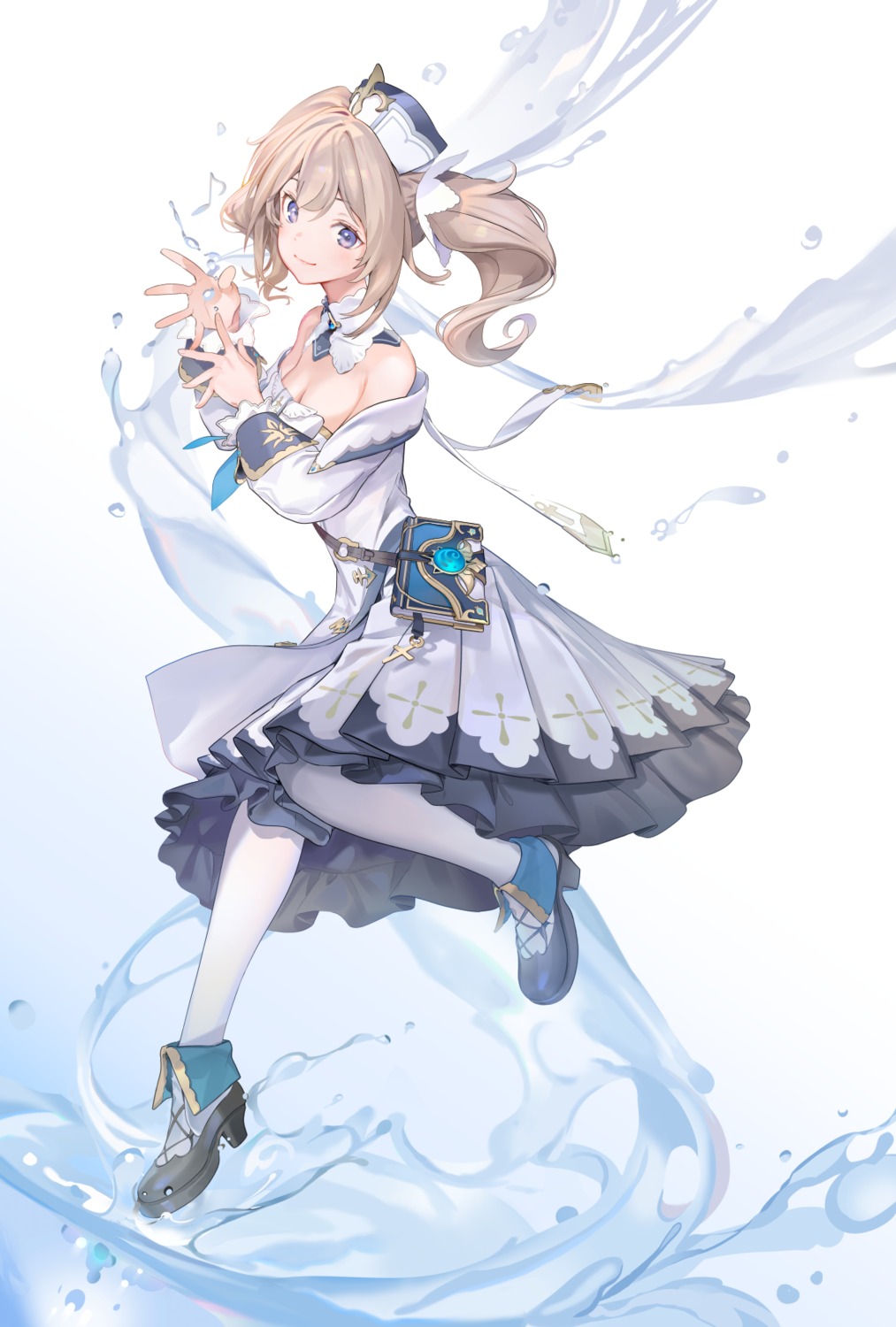 barbara_(genshin_impact), cleavage, dress, genshin_impact, heels, leenim, no_bra, pantyhose