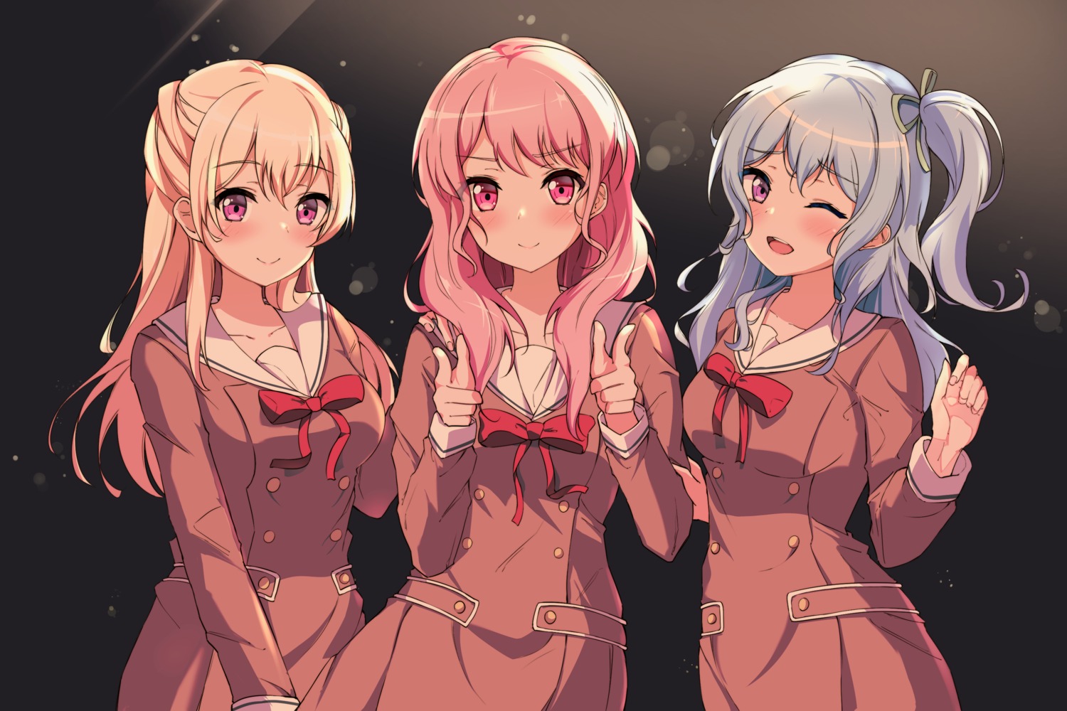bang_dream!, hido_(meori_apu_da), maruyama_aya, matsubara_kanon, seifuku, shirasagi_chisato