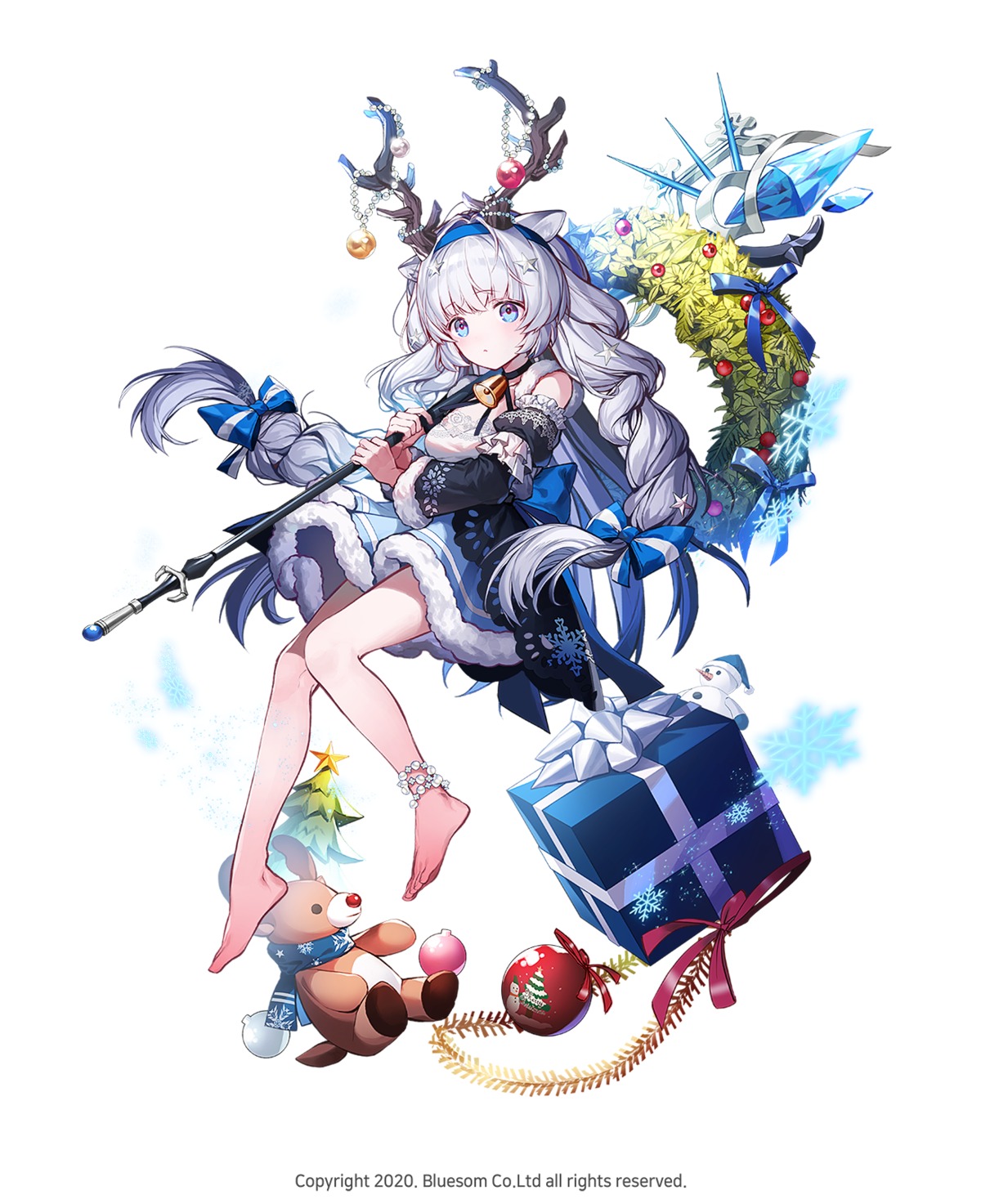 animal_ears, christmas, dress, horns, lentain, skirt_lift, weapon, yasei_shoujo