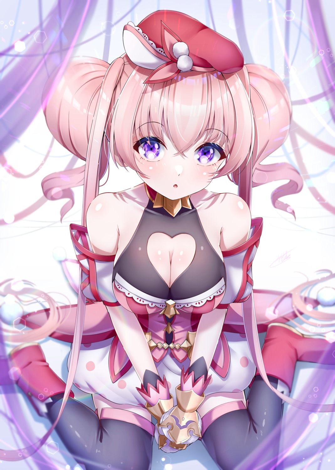 cleavage, mayumiya_tsumugi, no_bra, princess_connect!, princess_connect!_re:dive, takemura_kou, thighhighs