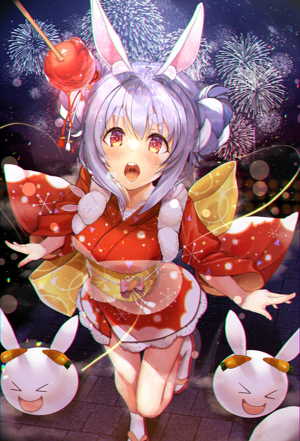 animal_ears, bunny_ears, hololive, merry_haruhina, usada_pekora, yukata