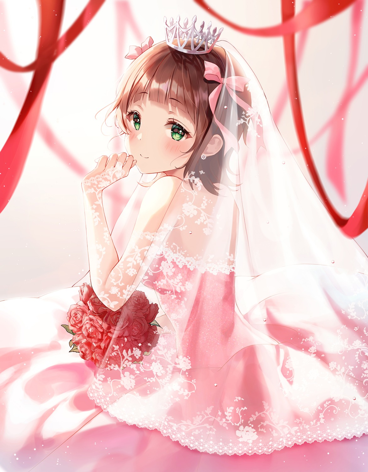 amami_haruka, dress, heeri, no_bra, the_idolm@ster, wedding_dress