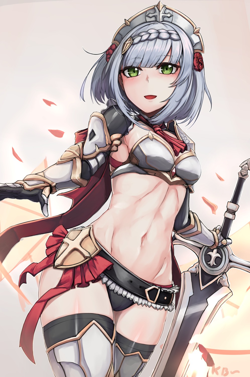 armor, bikini_armor, genshin_impact, kb-5, maid, noelle_(genshin_impact), sword, thighhighs