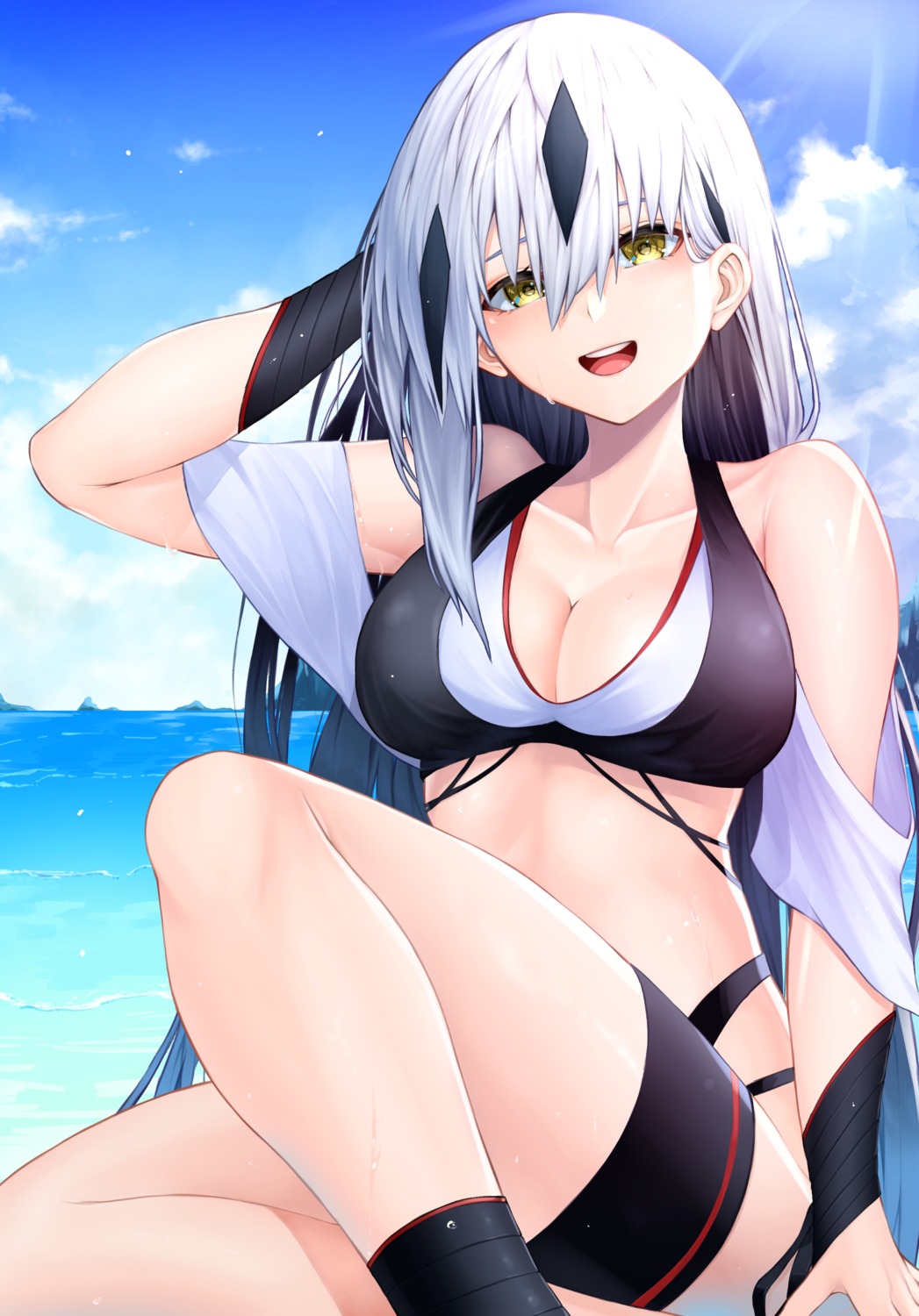 bikini, cleavage, fate/grand_order, garter, kugatunohito, nagao_kagetora_(fate), swimsuits