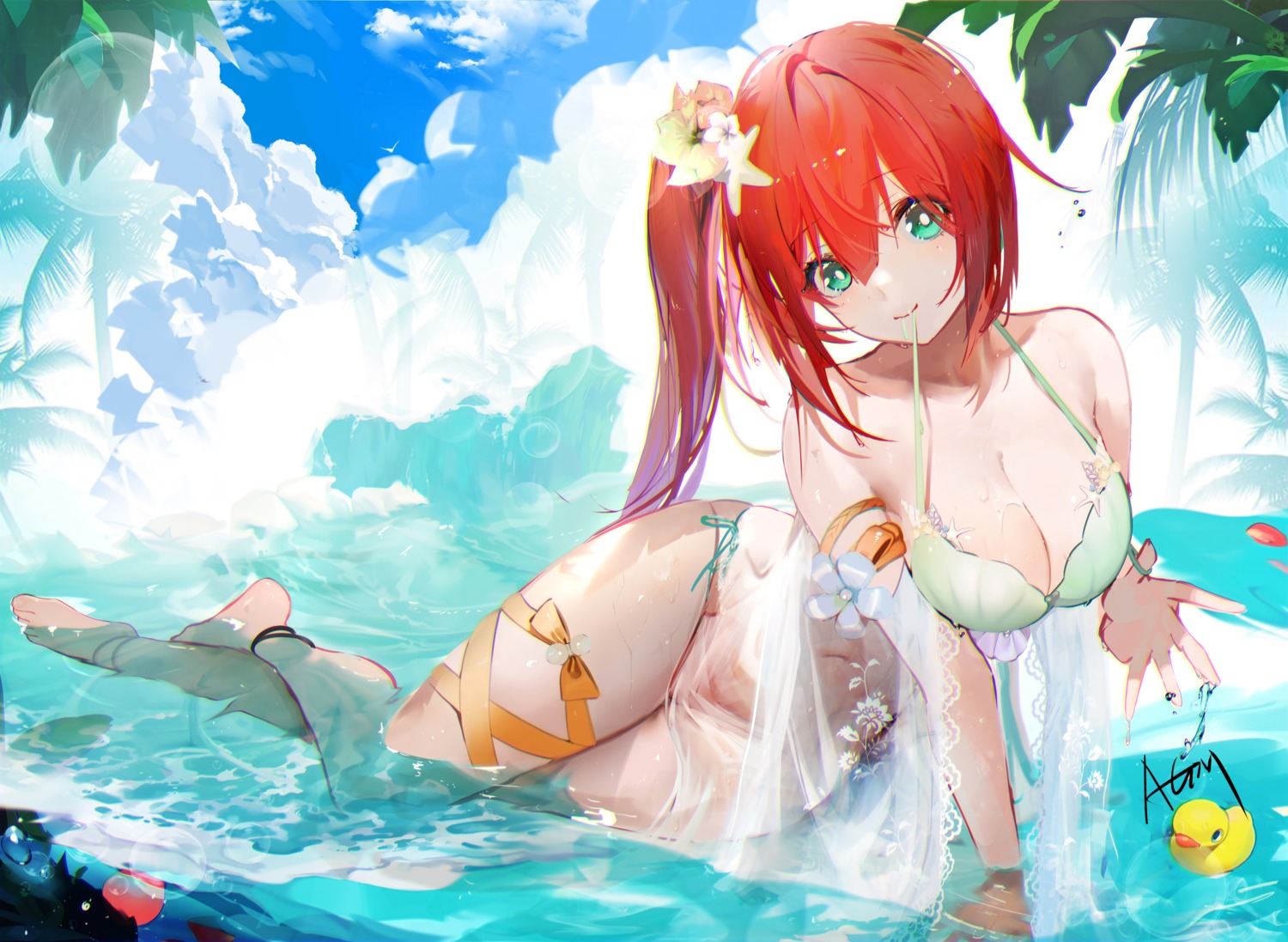 bikini, chucolala, hiseki_erio, hiseki_erio_channel, omone_hokoma_agm, see_through, swimsuits, wet