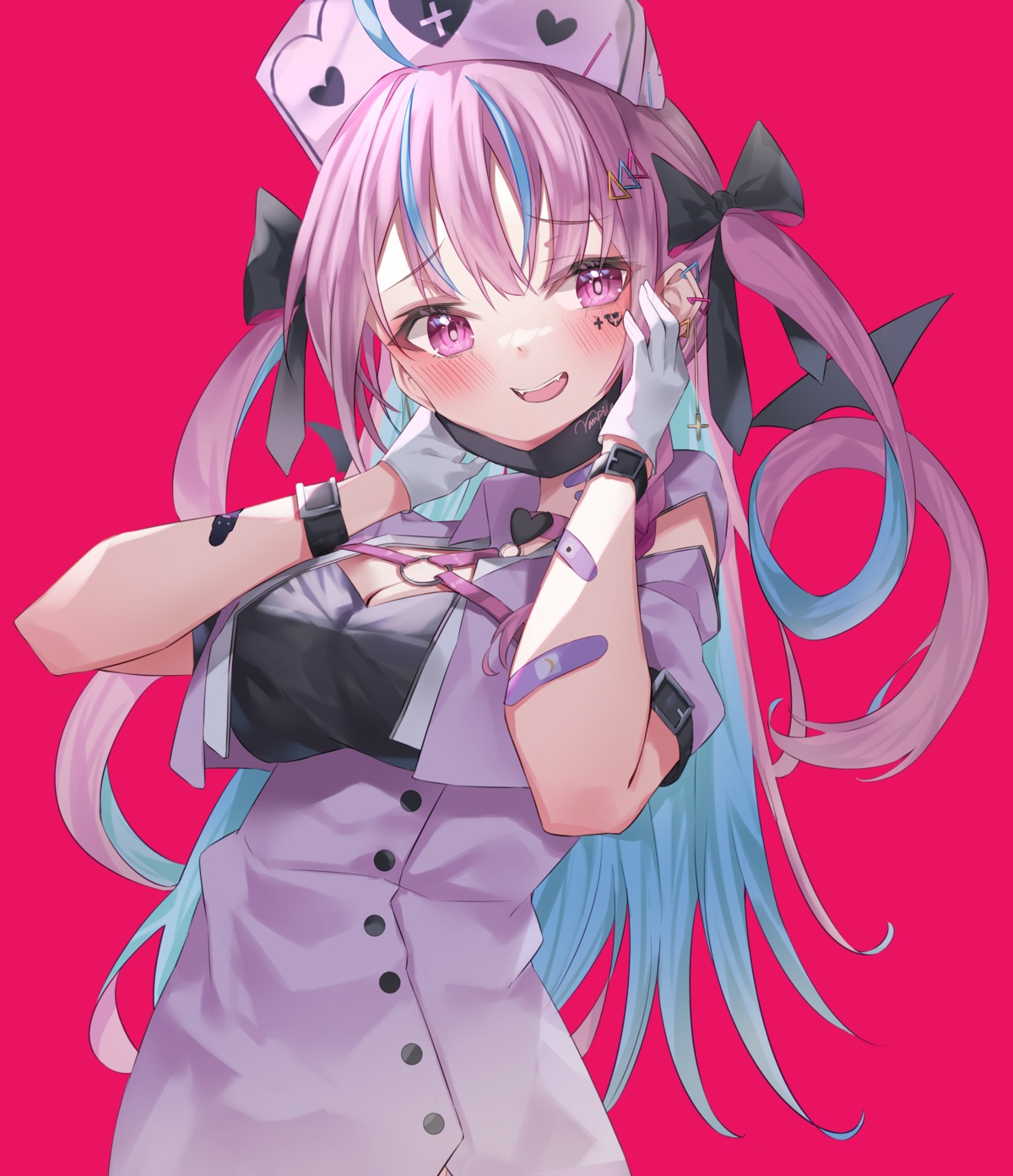 bandaid, cleavage, hololive, minato_aqua, nurse, sutei_(arece15)