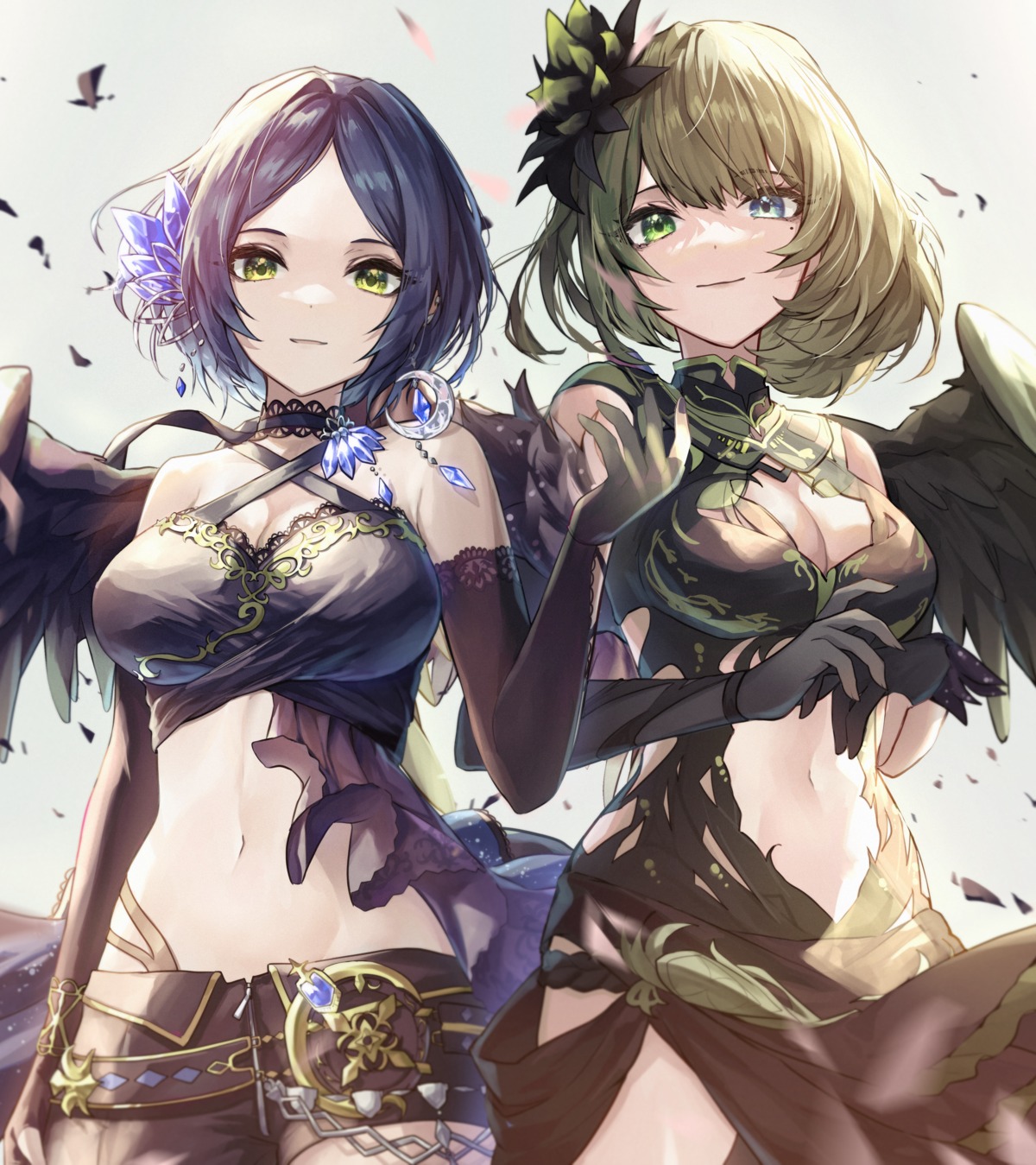 cleavage, hayami_kanade, heterochromia, shino_sto, skirt_lift, takagaki_kaede, the_idolm@ster, the_idolm@ster_cinderella_girls