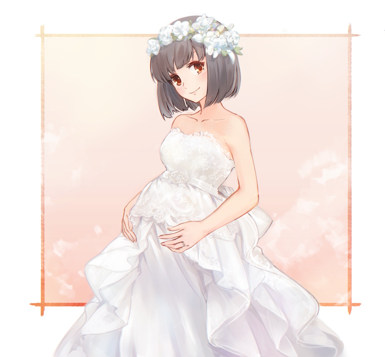 1777_kaki, dress, hibike!_euphonium, hisaishi_kanade, no_bra, pregnant, wedding_dress