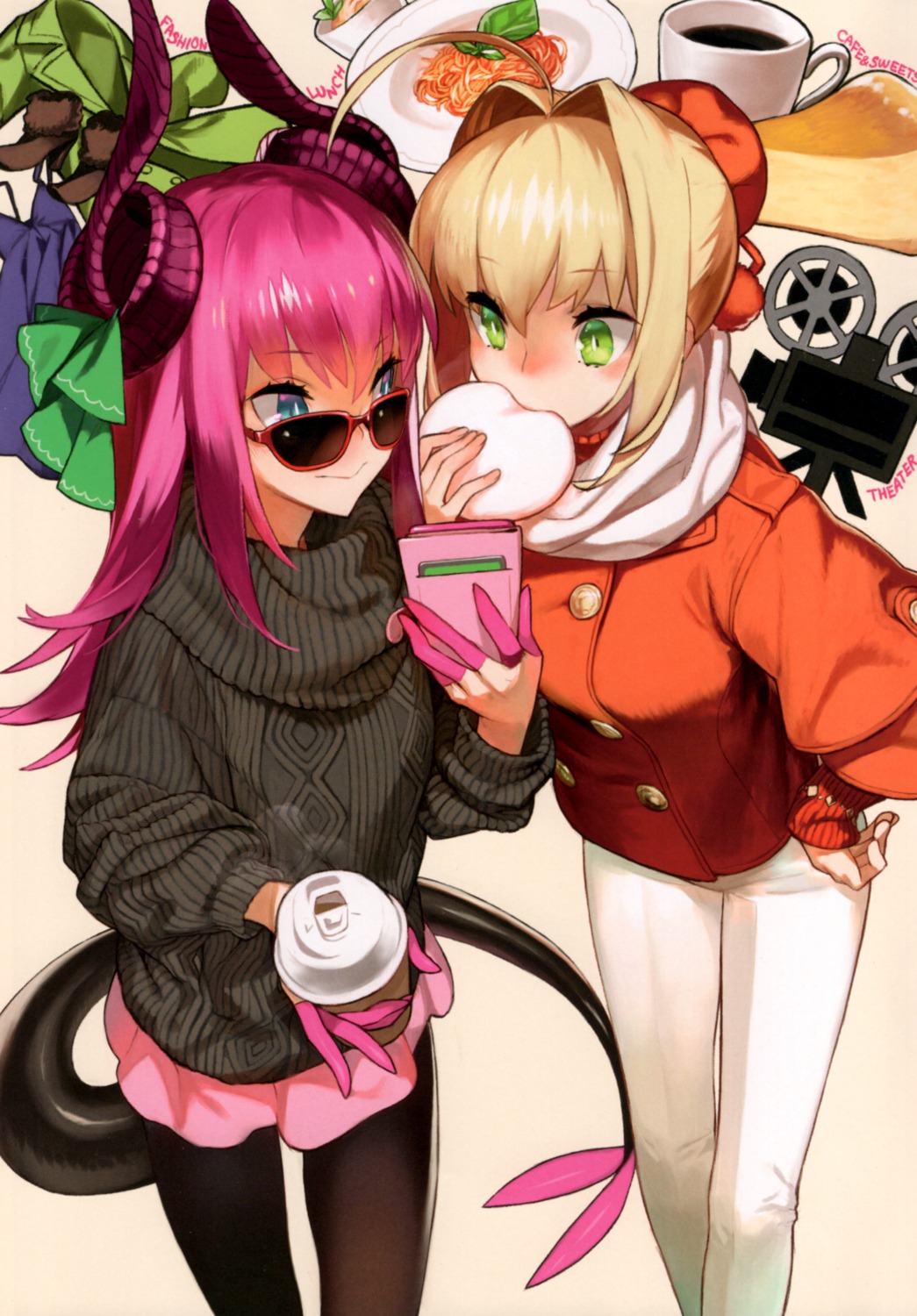 elizabeth_bathory, fate/grand_order, horns, megane, nero_claudius_(fate), pantyhose, paseri, sweater