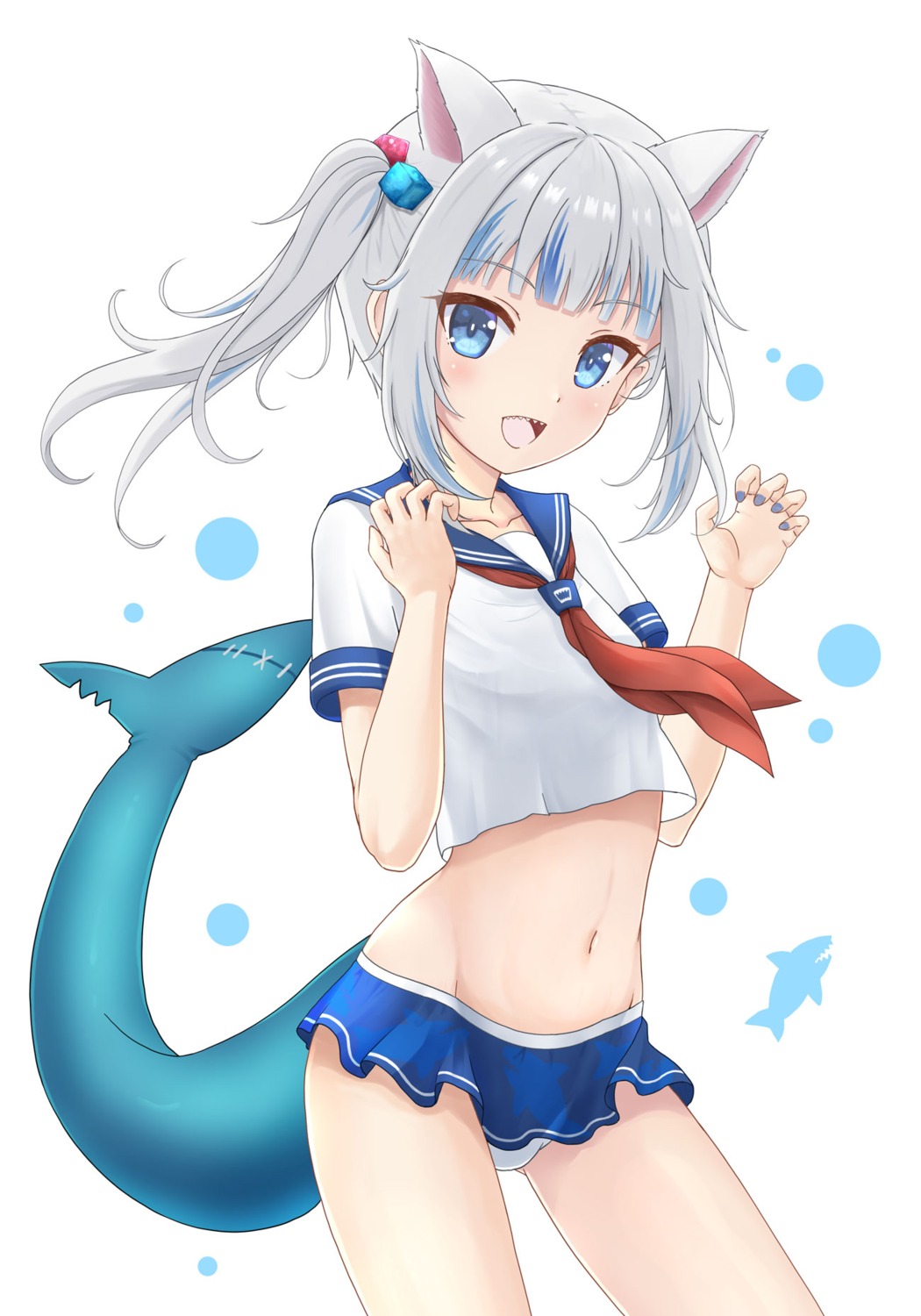 animal_ears, flipper, gawr_gura, hololive, hololive_english, nekomimi, pantsu, seifuku, skirt_lift, tail