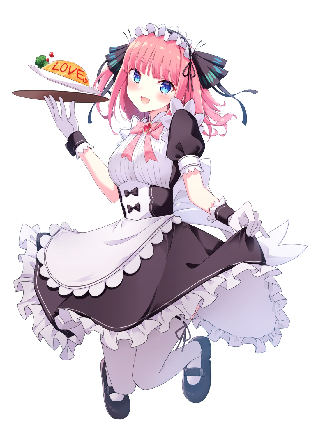 5-toubun_no_hanayome, maid, nakano_nino, profnote, skirt_lift, thighhighs, waitress