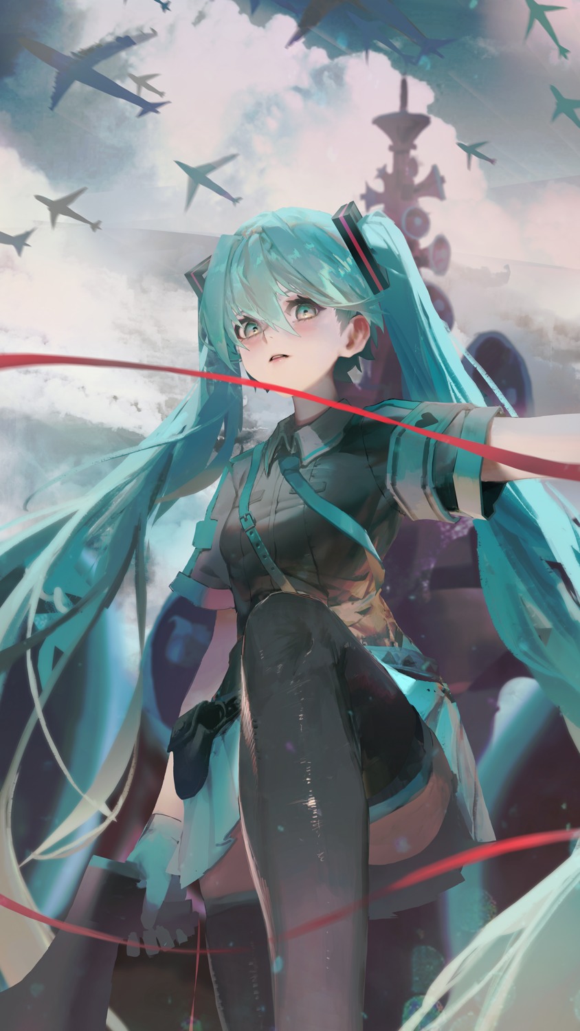 hatsune_miku, koi_wa_sensou_(vocaloid), rsef, skirt_lift, thighhighs, vocaloid
