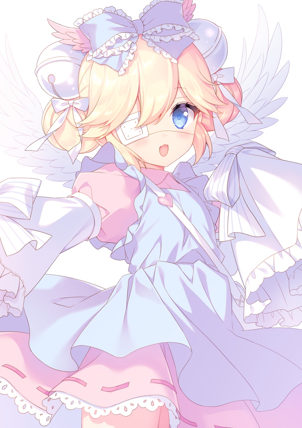 dress, eyepatch, lolita_fashion, sakura_neko, skirt_lift, wings
