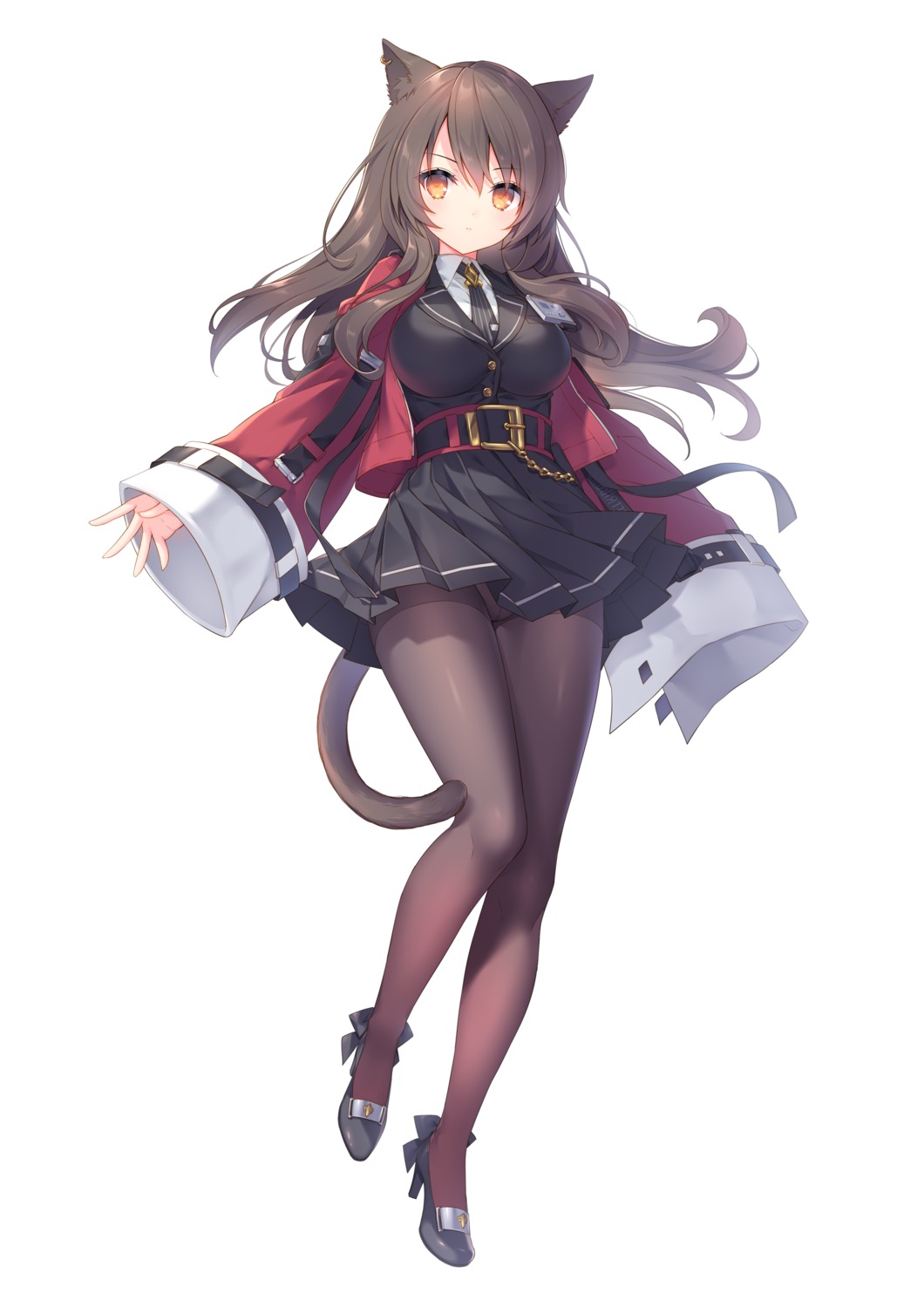 animal_ears, arknights, heels, nekomimi, pantyhose, sakura_neko, skyfire_(arknights), tail, uniform