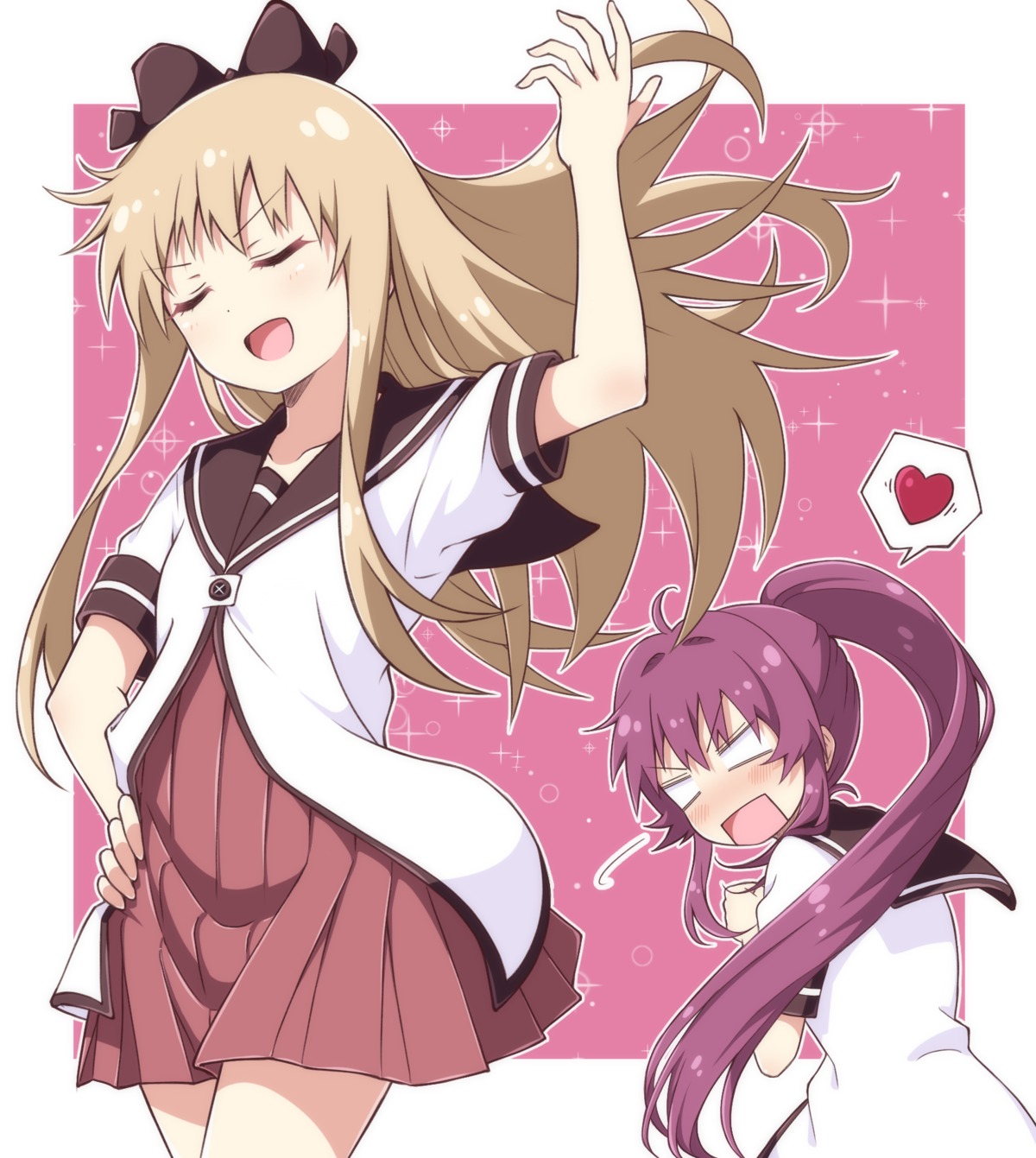 pontasu, seifuku, skirt_lift, sugiura_ayano, toshinou_kyouko, yuru_yuri