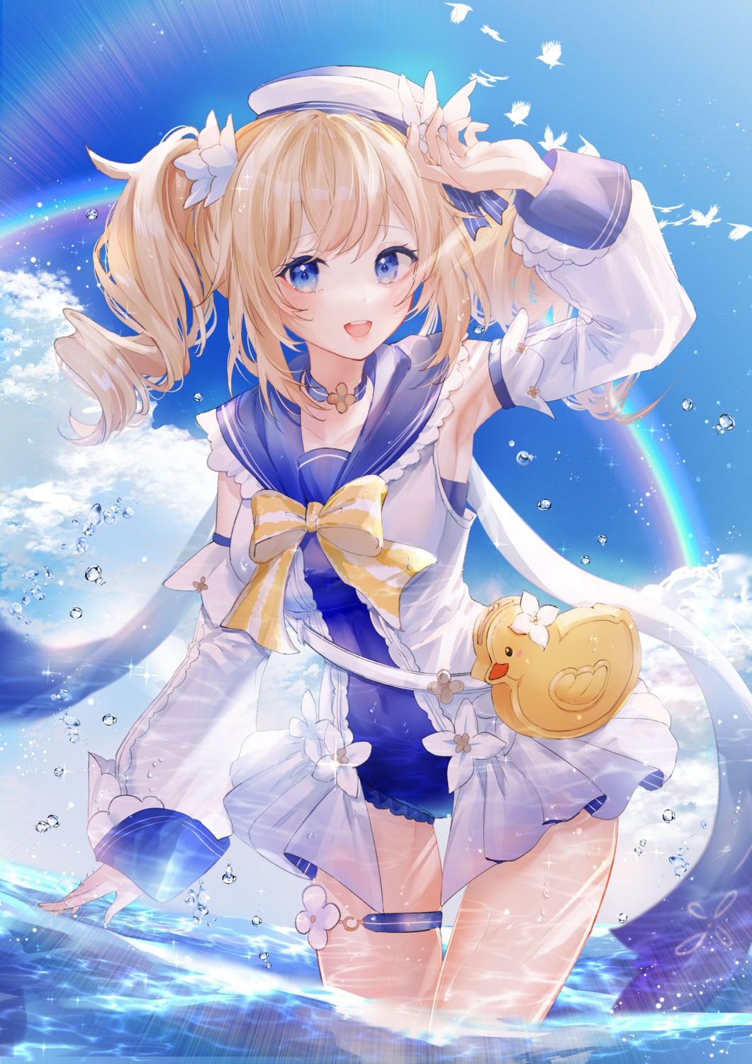 barbara_(genshin_impact), dress, garter, genshin_impact, kity1211_tetsu, swimsuits, wet