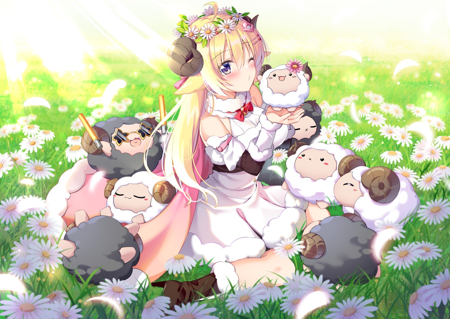 animal_ears, benchen06, hololive, horns, tsunomaki_watame