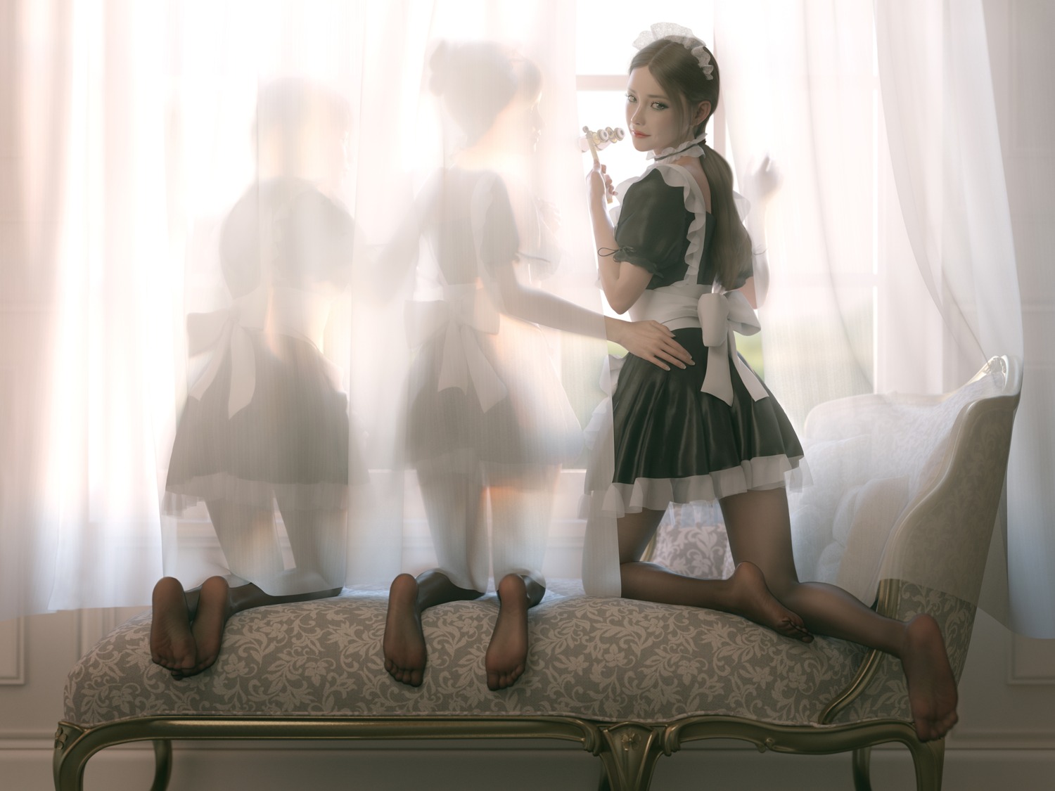 ass, cg, feet, maid, pantyhose, tagme
