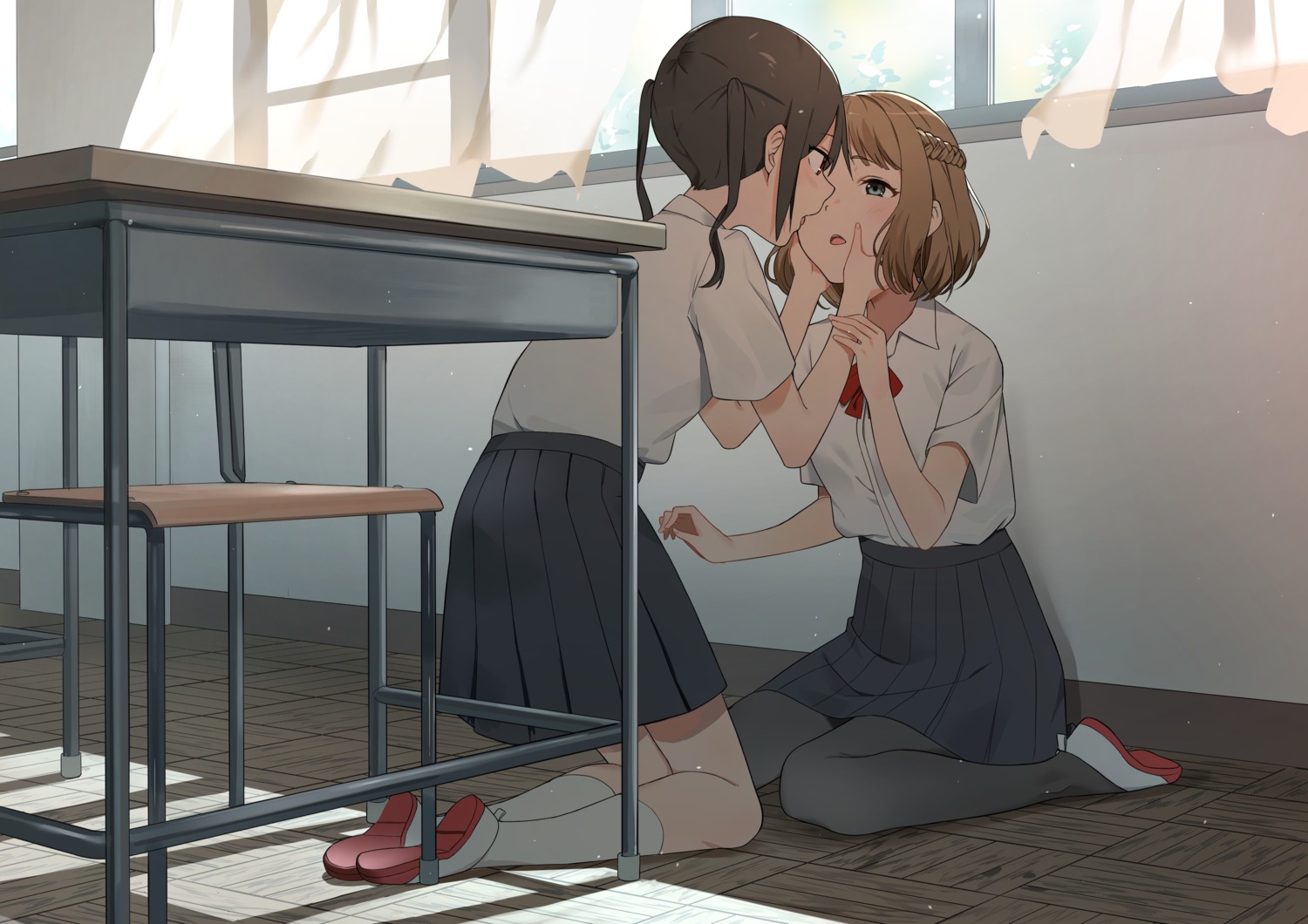 pantyhose, seifuku, sen_(sennosenn1127), yuri