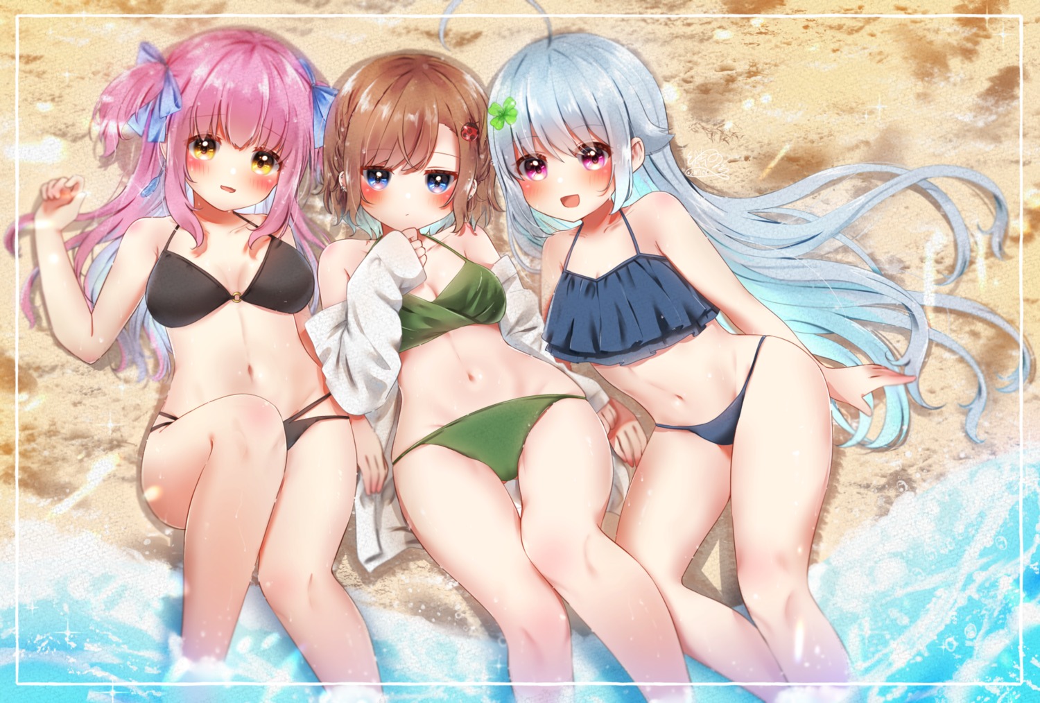 bikini, cleavage, michiru_donut, open_shirt, swimsuits, wet