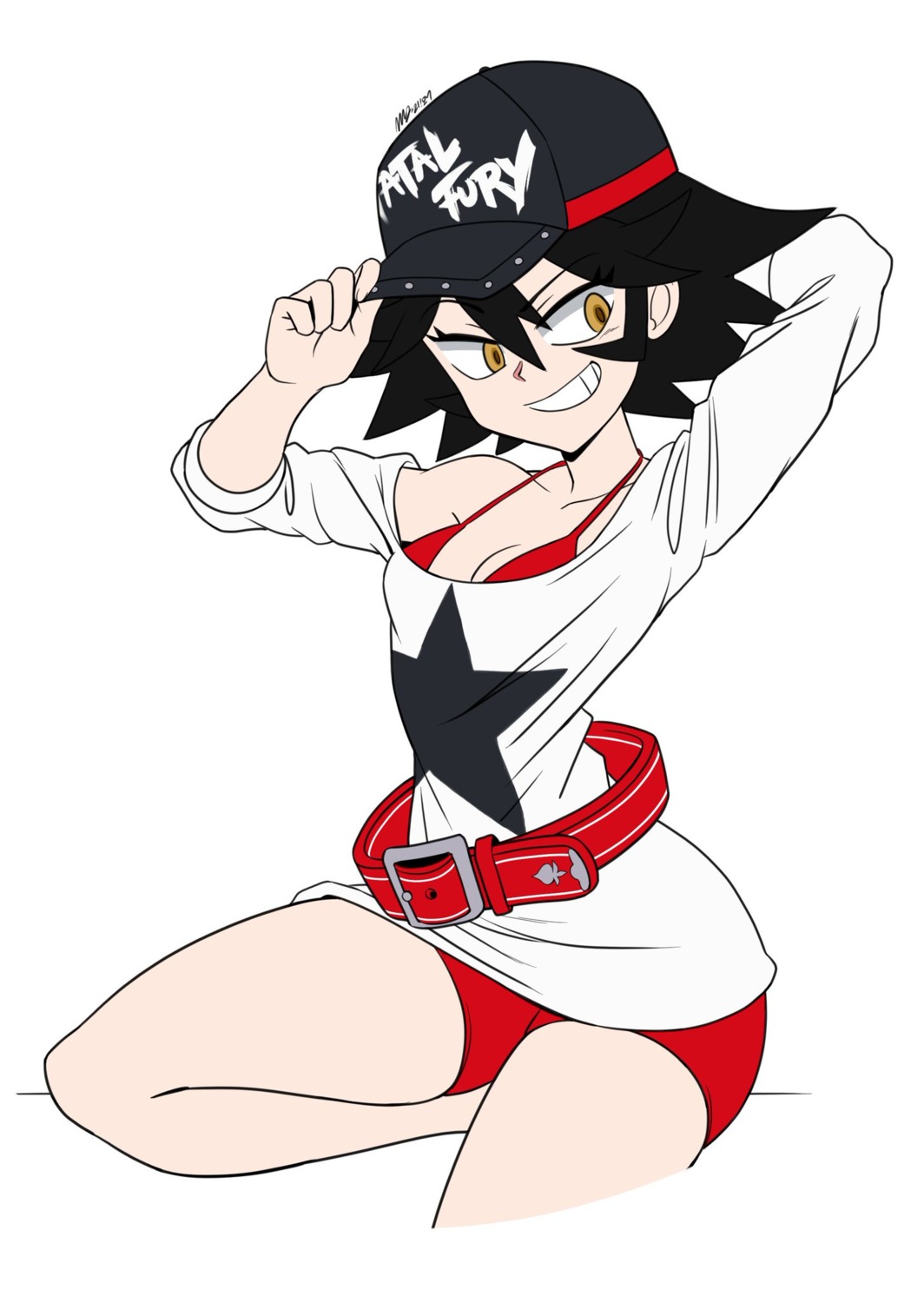 bike_shorts, bikini_top, cleavage, cosplay, king_of_fighters, king_of_fighters_xiv, mergeritter, nakata_alice