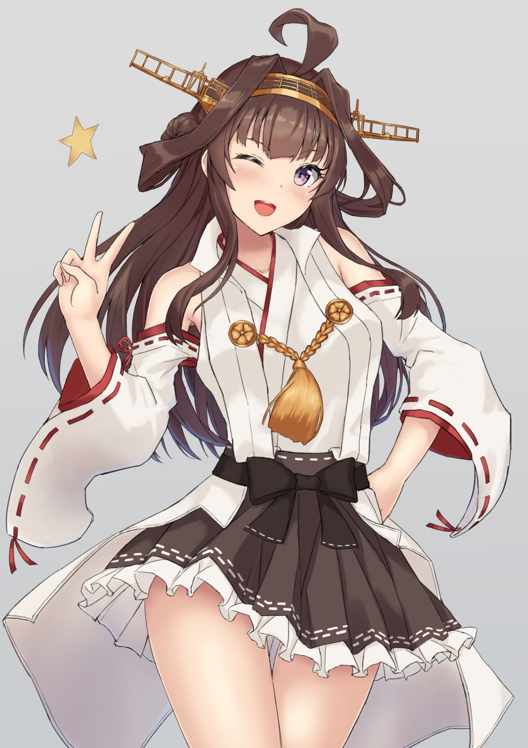 japanese_clothes, kantai_collection, kongou_(kancolle), monoku, skirt_lift