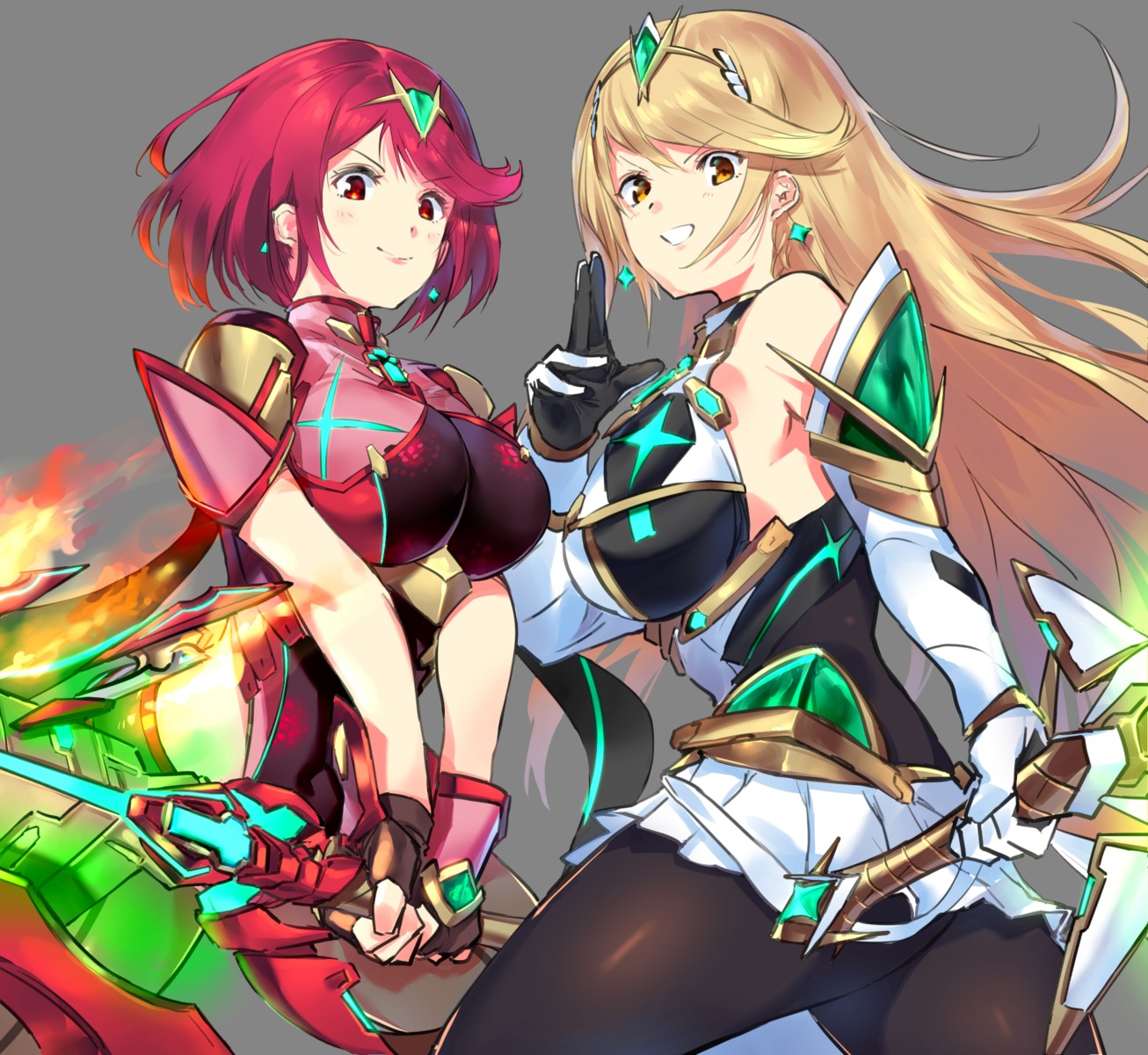 armor, ass, dress, hikari_(xenoblade_2), homura_(xenoblade_2), leotard, negresco, pantyhose