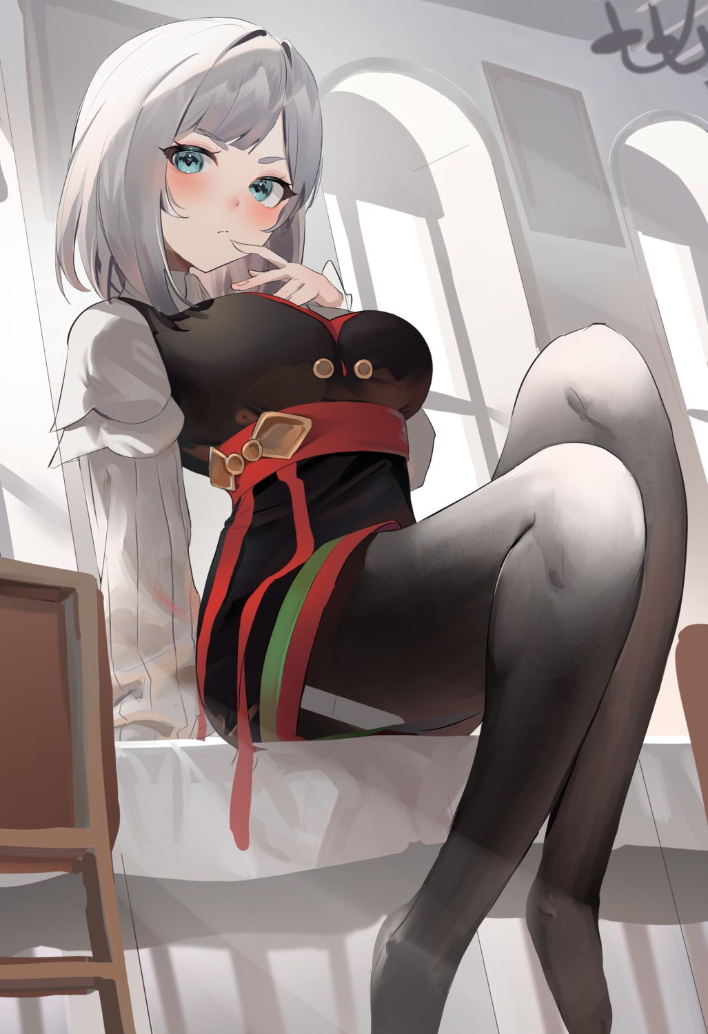 dress, pantyhose, skirt_lift, tomose_toiro