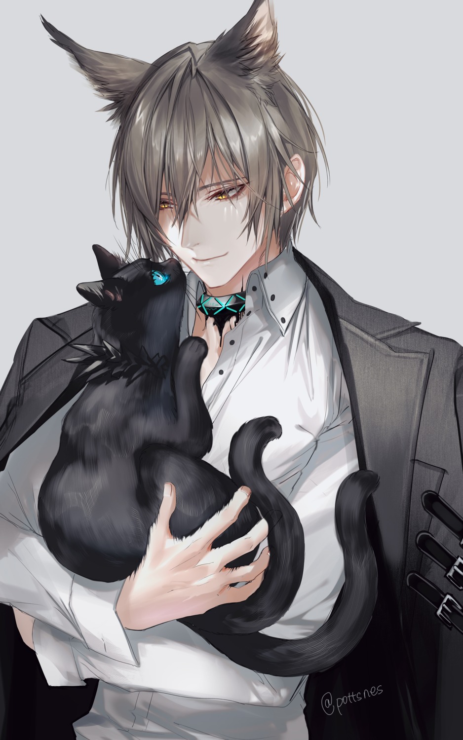 animal_ears, arknights, male, neko, phantom_(arknights), pottsness