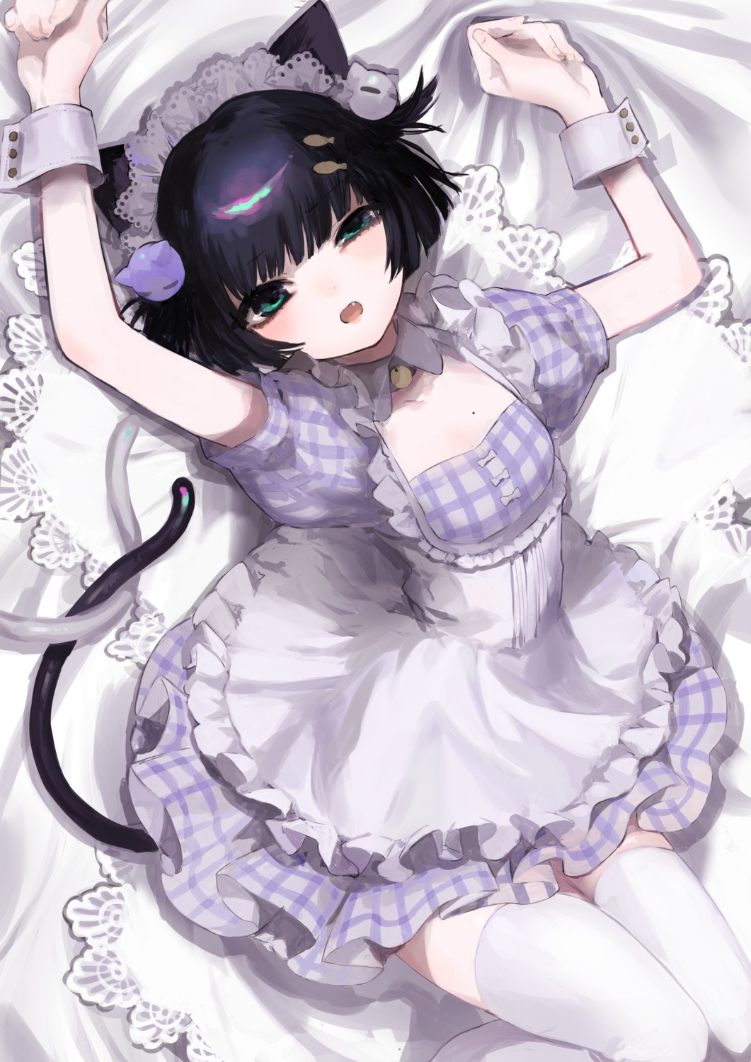 animal_ears, maid, nekomimi, shou_(hanasakukoroni), skirt_lift, tail, thighhighs