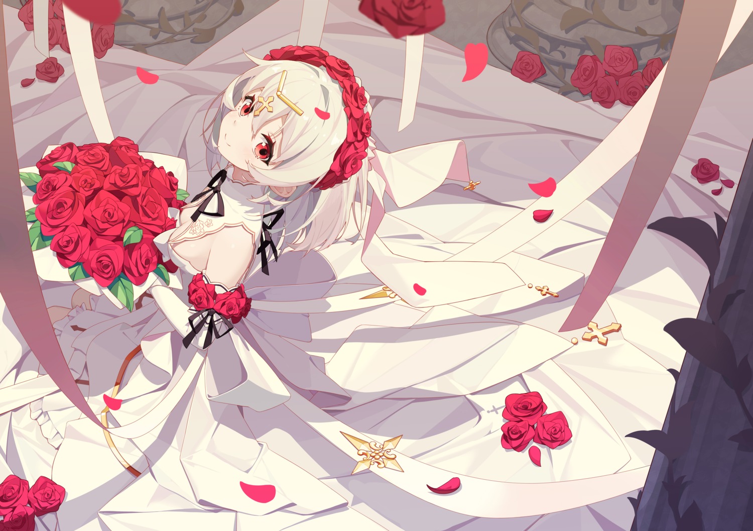 aiee, benghuai_xueyuan, dress, no_bra, theresa_apocalypse, wedding_dress