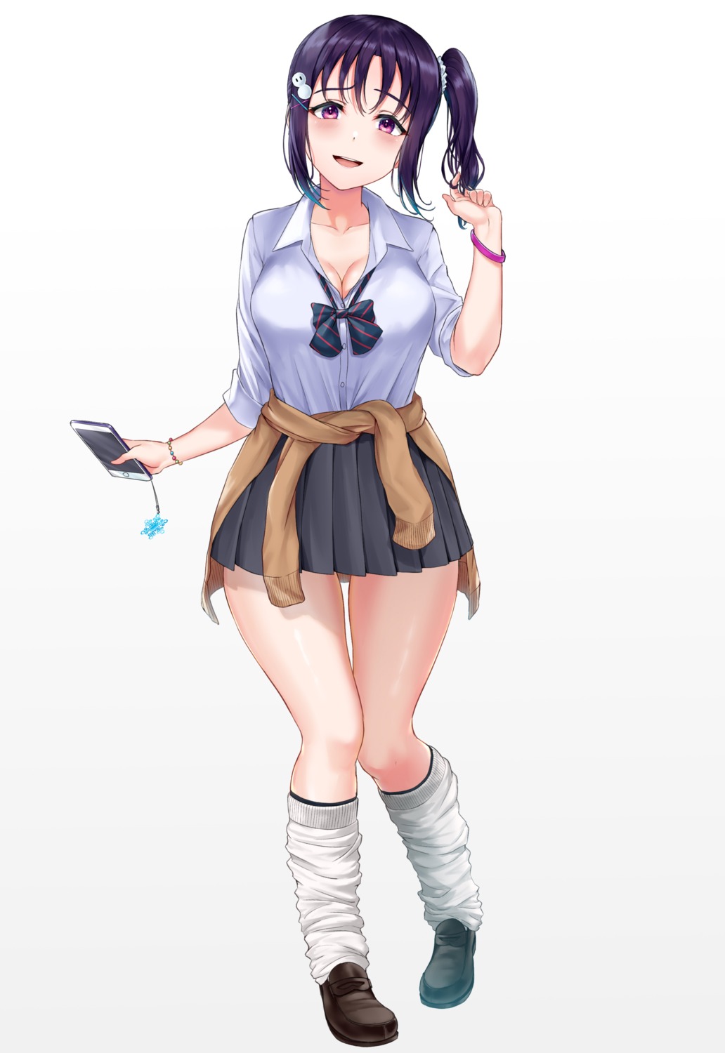 cleavage, kazuno_sarah, love_live!_(series), love_live!_sunshine!!, open_shirt, rama_(yu-light8), seifuku, sweater