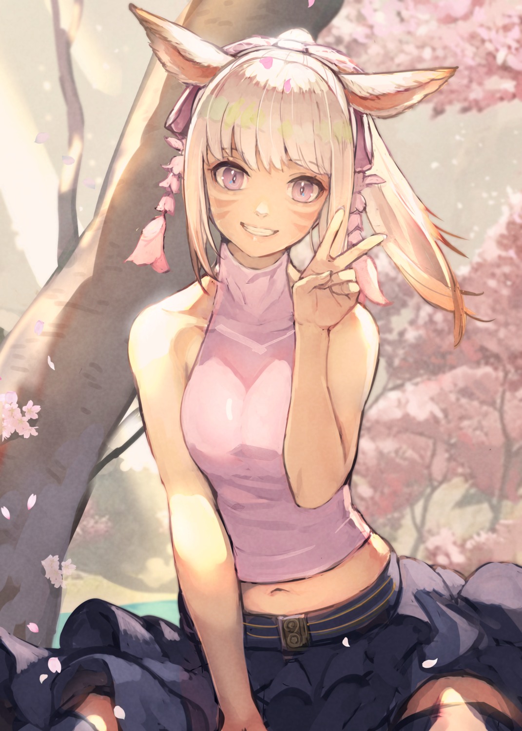 animal_ears, final_fantasy, final_fantasy_xiv, hide_(hideout), miqo'te, skirt_lift, thighhighs