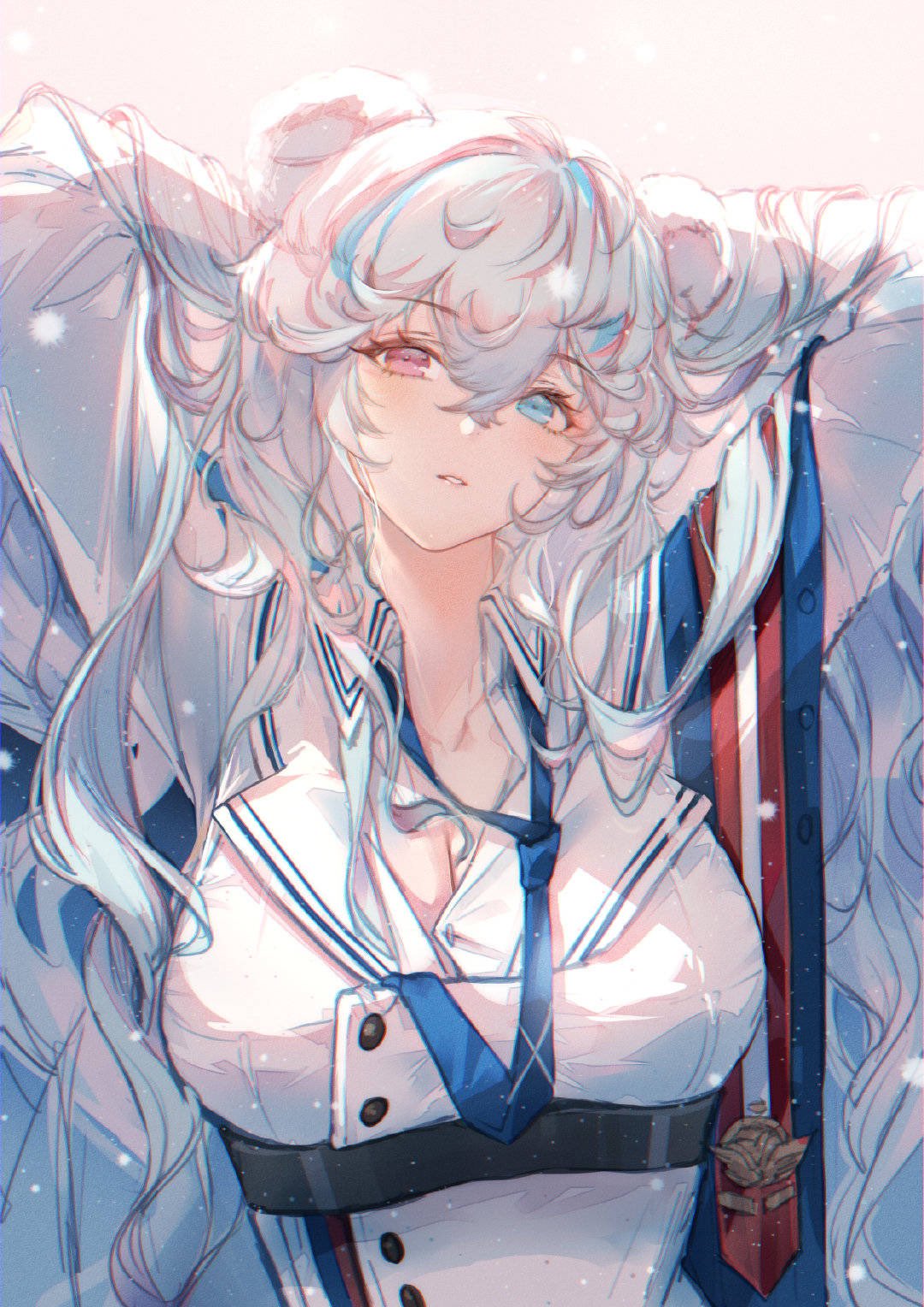 animal_ears, arknights, cleavage, clouble, heterochromia, rosa_(arknights), uniform