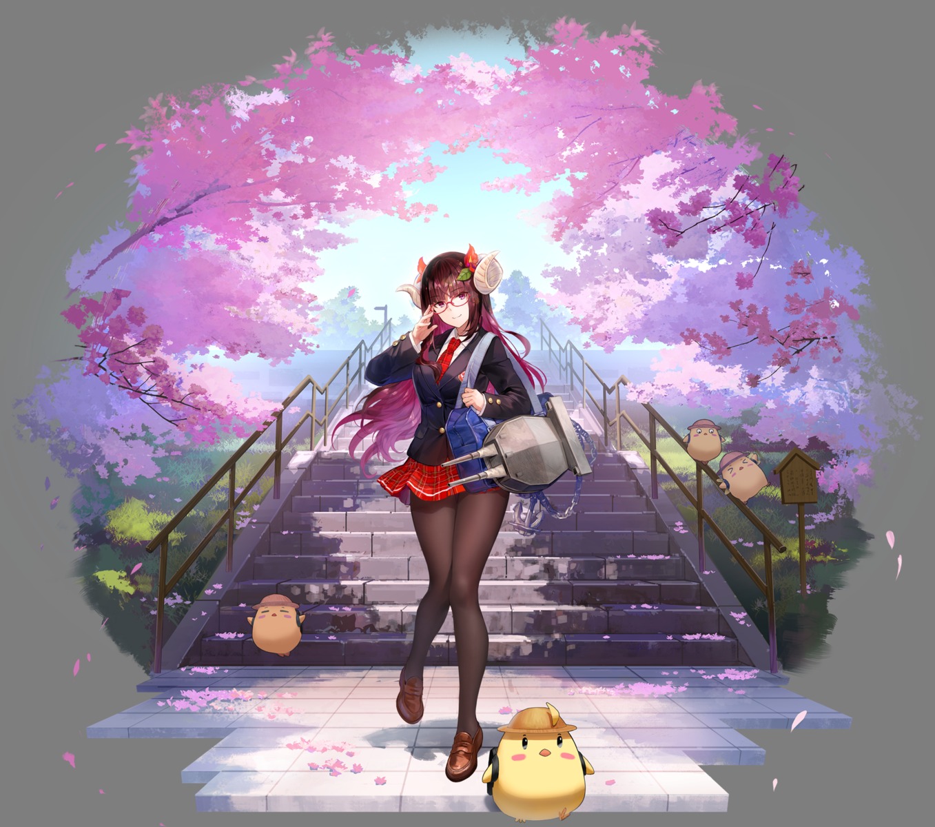 azur_lane, fuzichoko, horns, manjuu_(azur_lane), megane, pantyhose, seifuku, skirt_lift, suruga_(azur_lane), transparent_png
