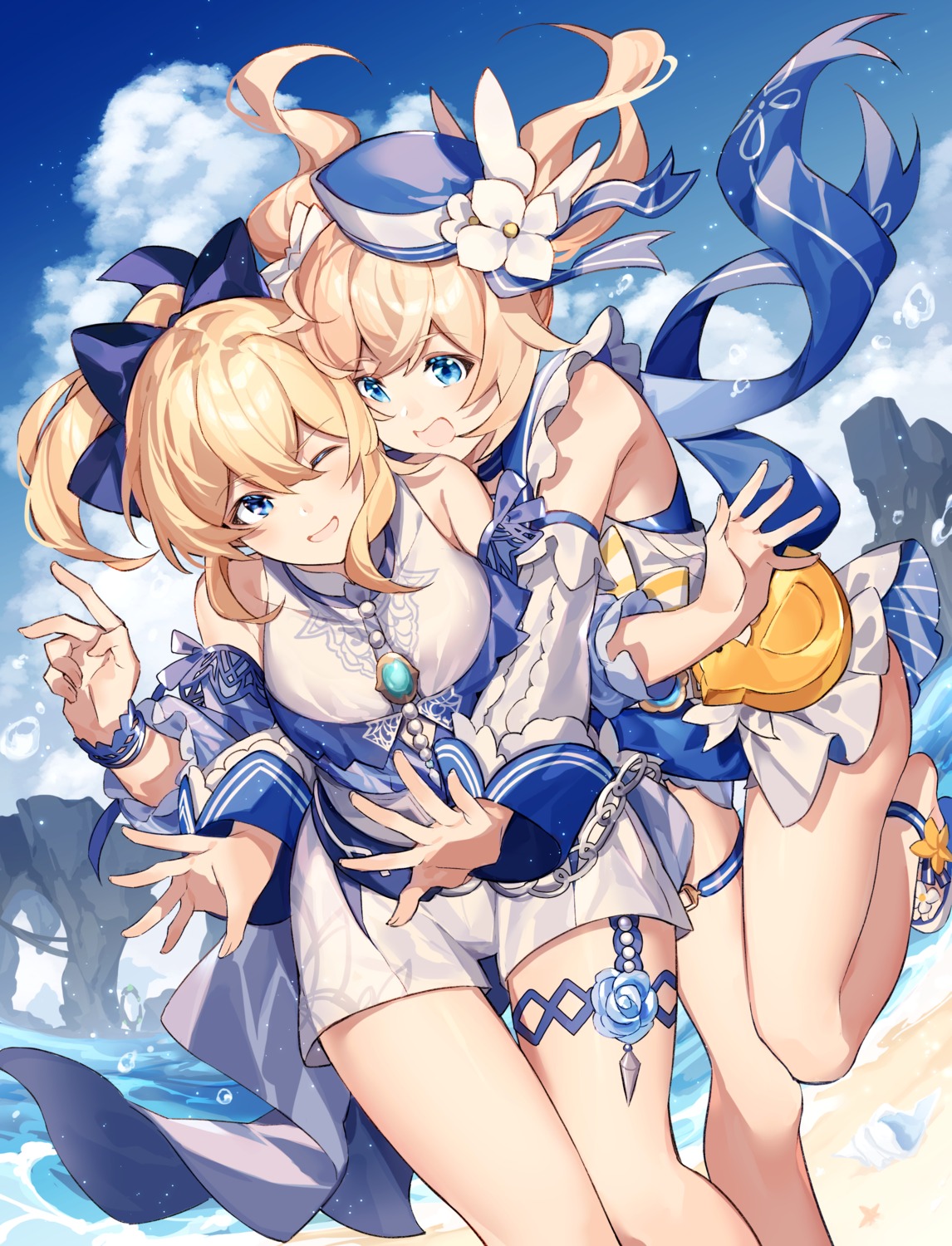 barbara_(genshin_impact), garter, genshin_impact, hizuki_miya, jean_gunnhildr, swimsuits