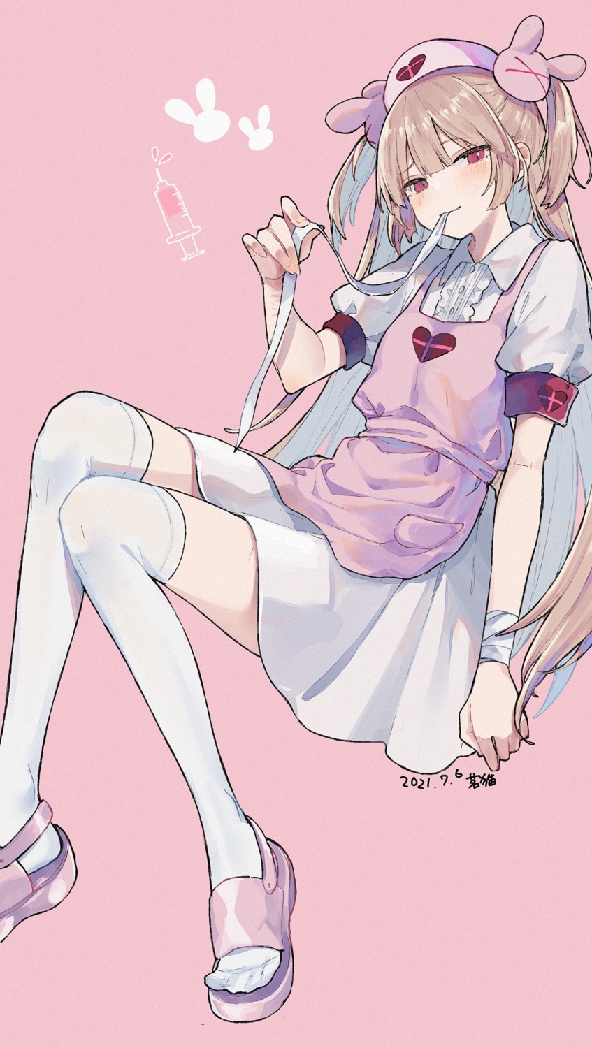 indie_virtual_youtuber, mimelond, natori_sana, nurse, skirt_lift, thighhighs
