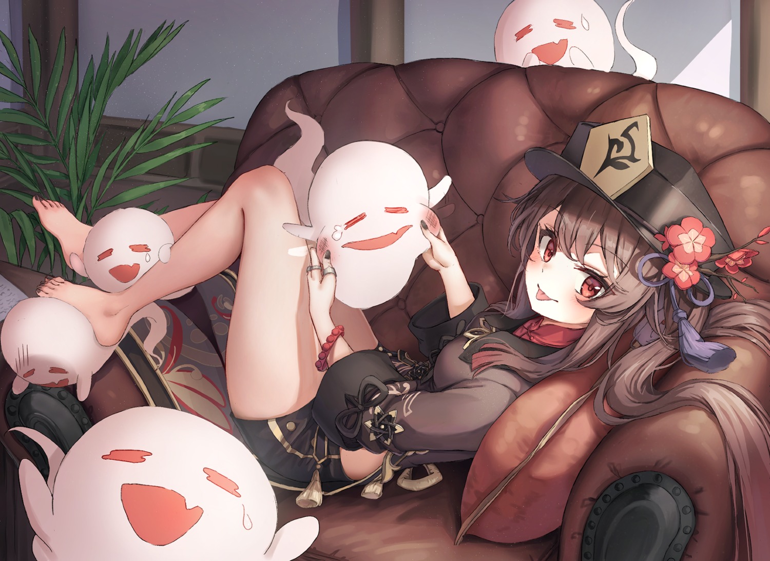 asian_clothes, chirang, feet, genshin_impact, hu_tao