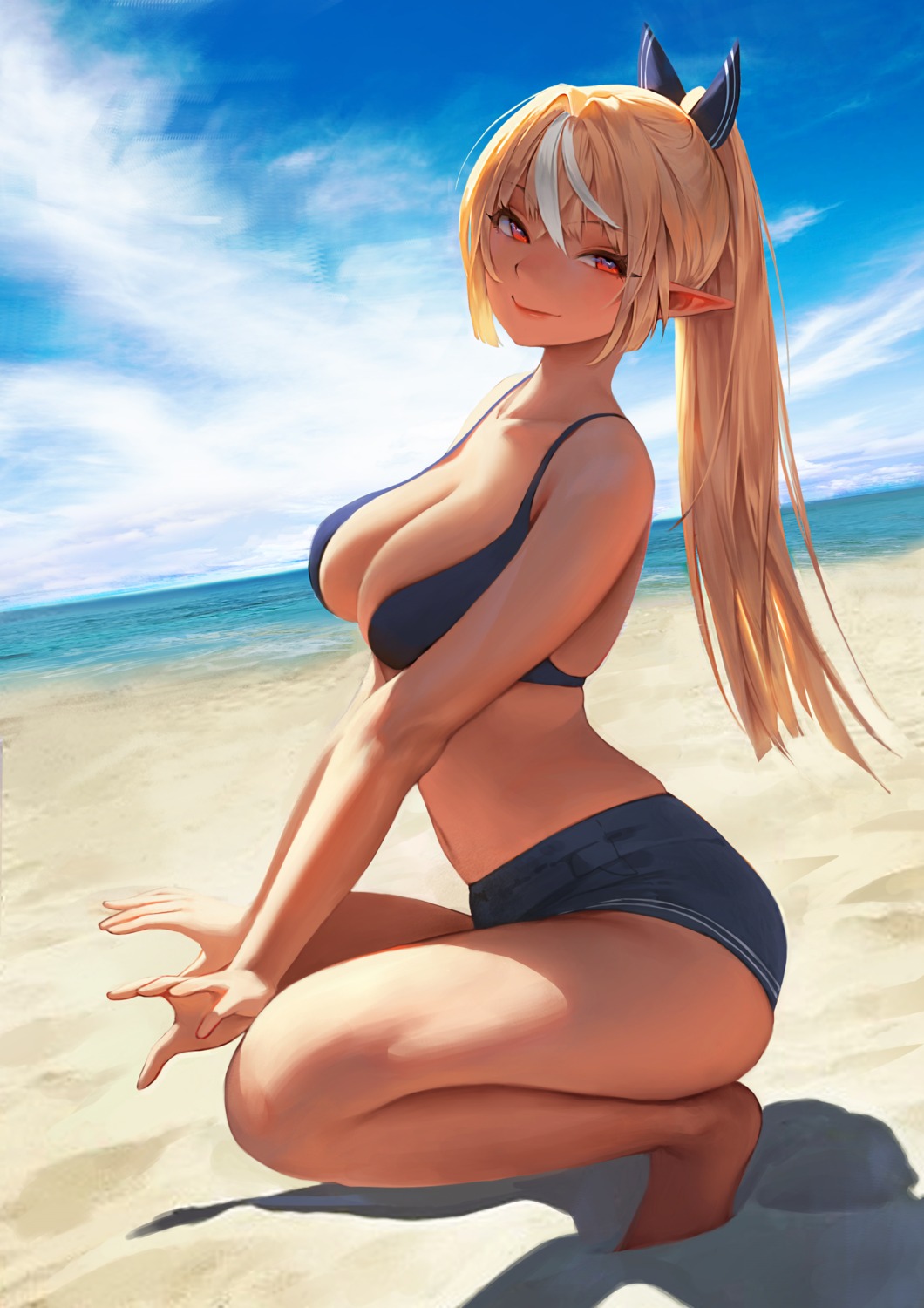 bikini_top, charles_(106858), cleavage, elf, hololive, pointy_ears, shiranui_flare, swimsuits
