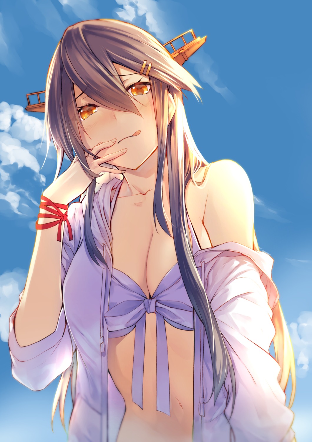 bikini_top, haruna_(kancolle), kantai_collection, open_shirt, swimsuits