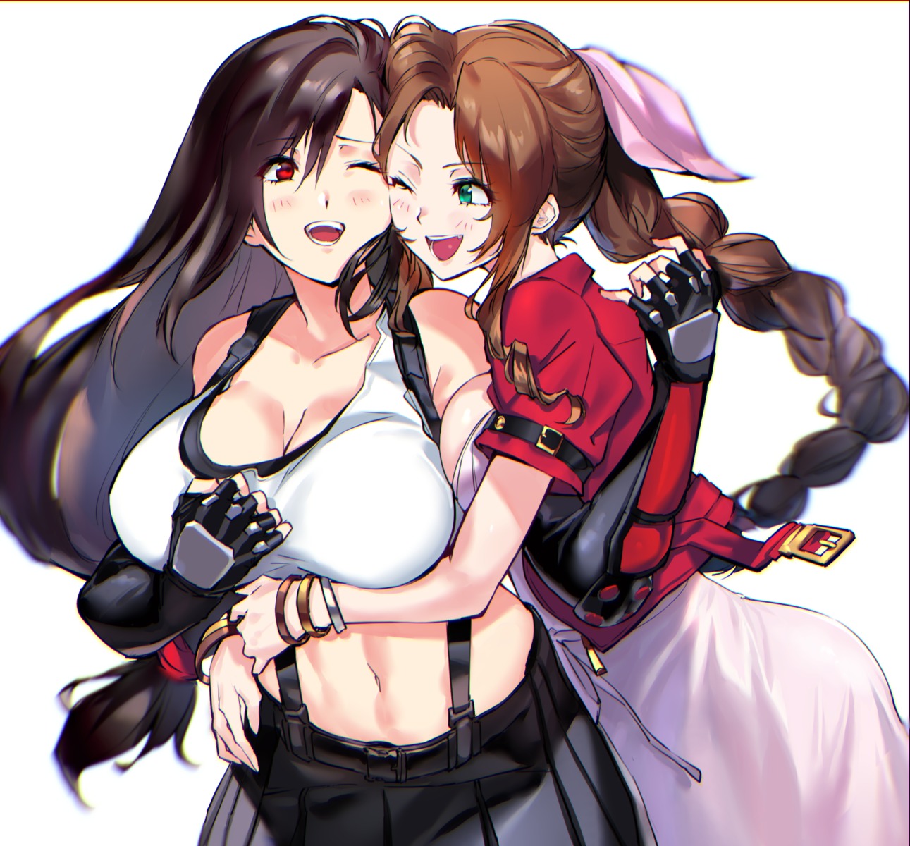 aerith_gainsborough, cleavage, final_fantasy, final_fantasy_vii, negresco, tifa_lockhart