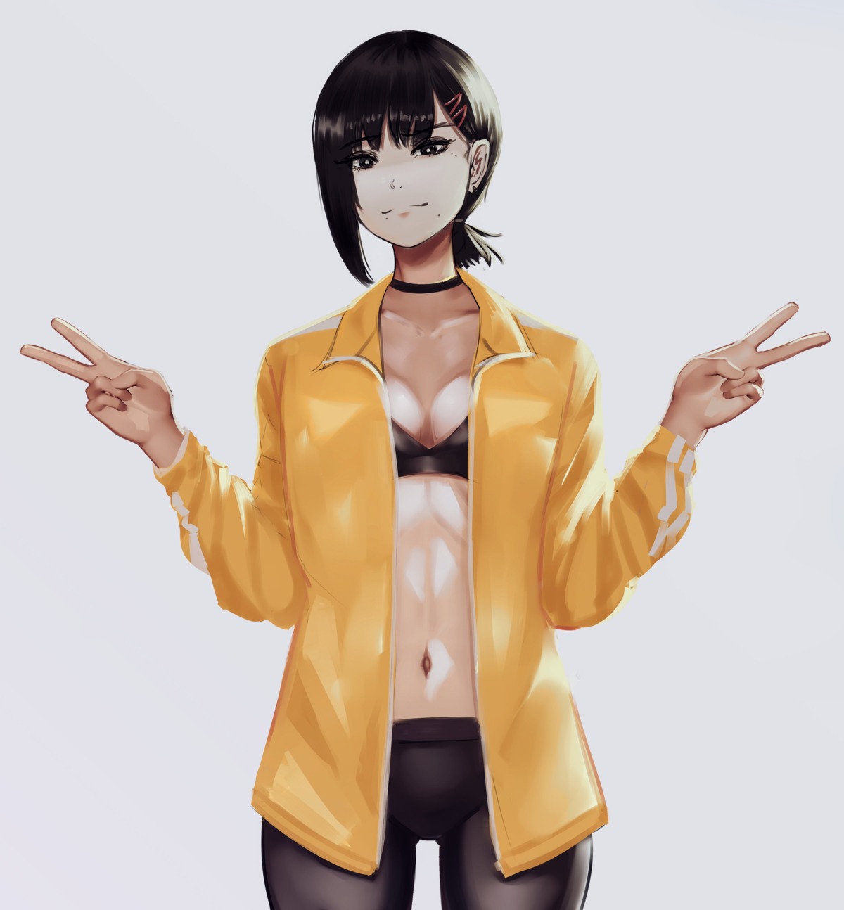 bra, chainsaw_man, cleavage, higashiyama_kobeni, open_shirt, zaki_(zaki_btw)