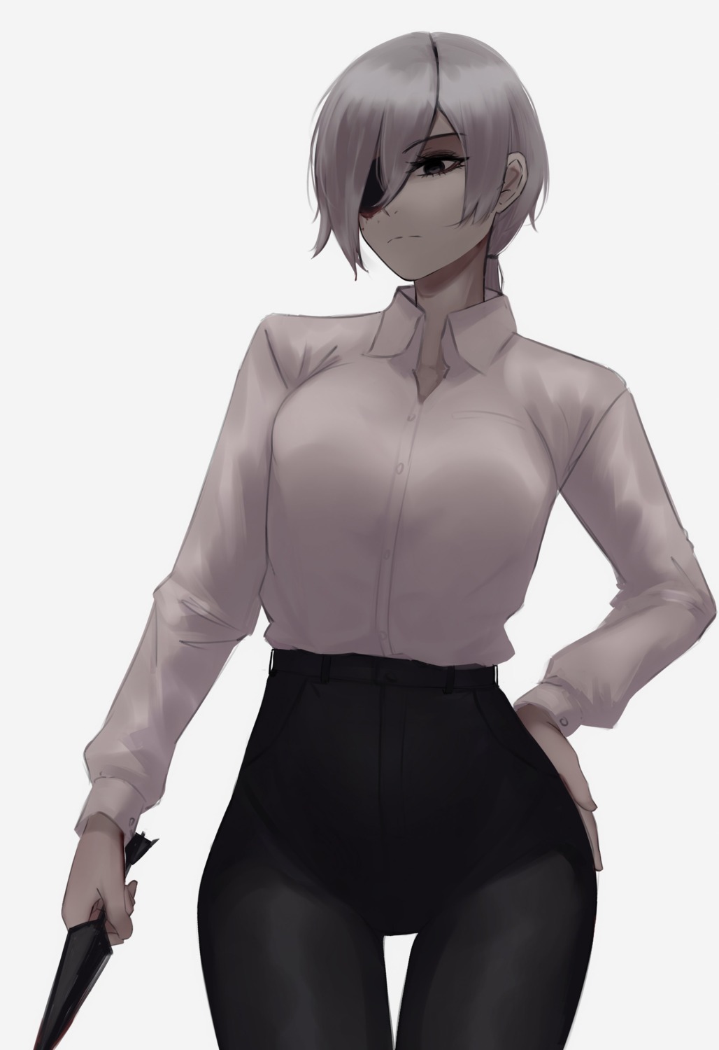 chainsaw_man, dress_shirt, eyepatch, quanxi_(chainsaw_man), weapon, zaki_(zaki_btw)