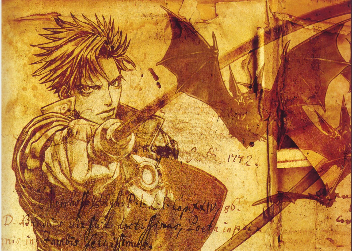 castlevania, castlevania:_circle_of_the_moon, fujihara_kazuko, konami, male, monochrome, nathan_graves, weapon
